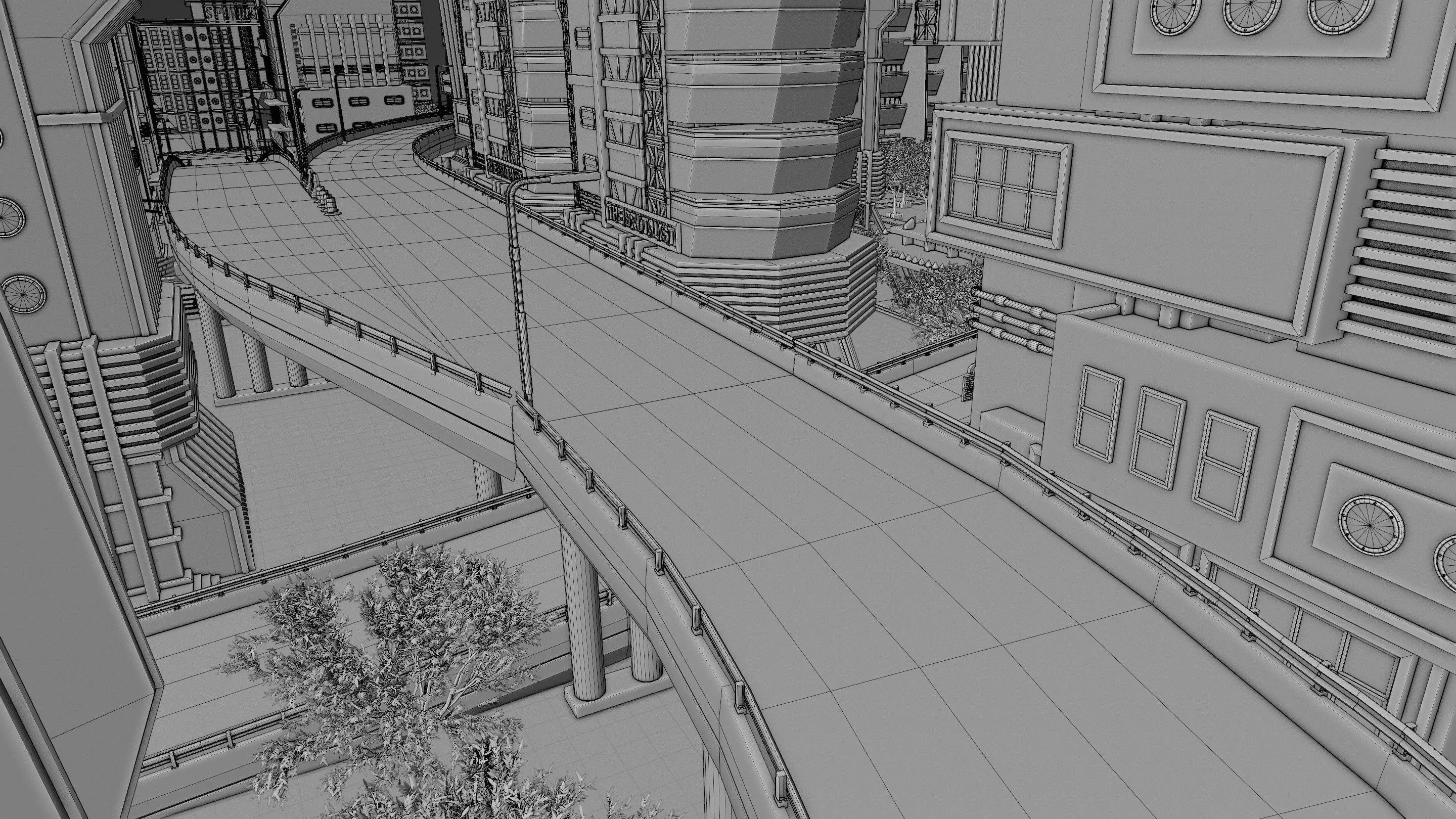 DYSTOPIAN BRUTALIST CITY SCENE Low-poly 3D model_49