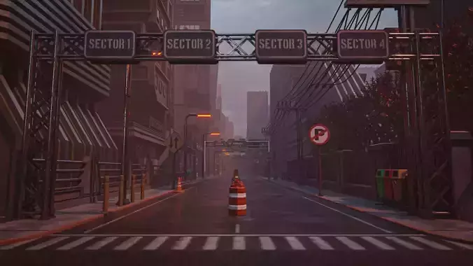 DYSTOPIAN BRUTALIST CITY SCENE Low-poly 3D model