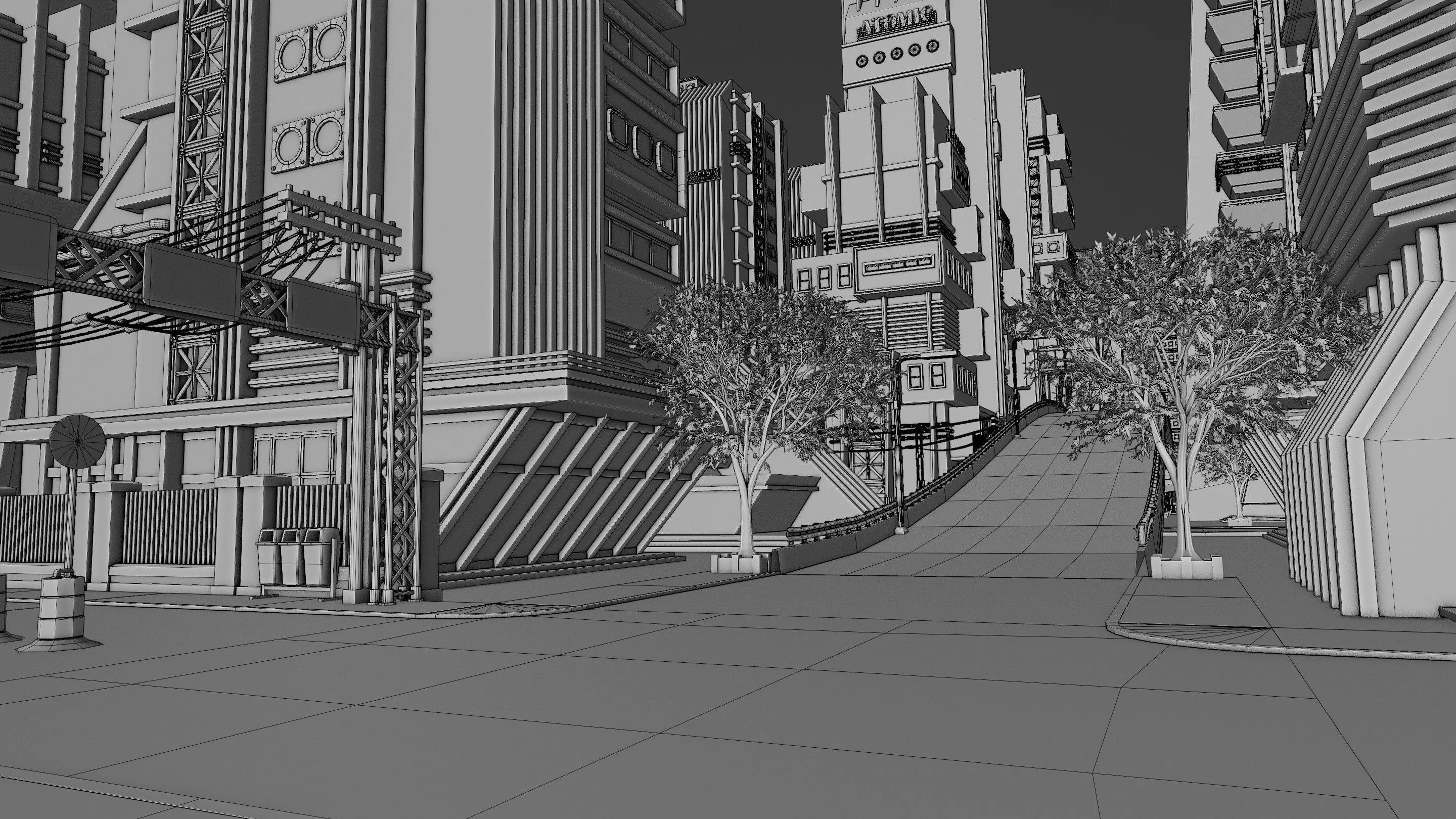 DYSTOPIAN BRUTALIST CITY SCENE Low-poly 3D model_59