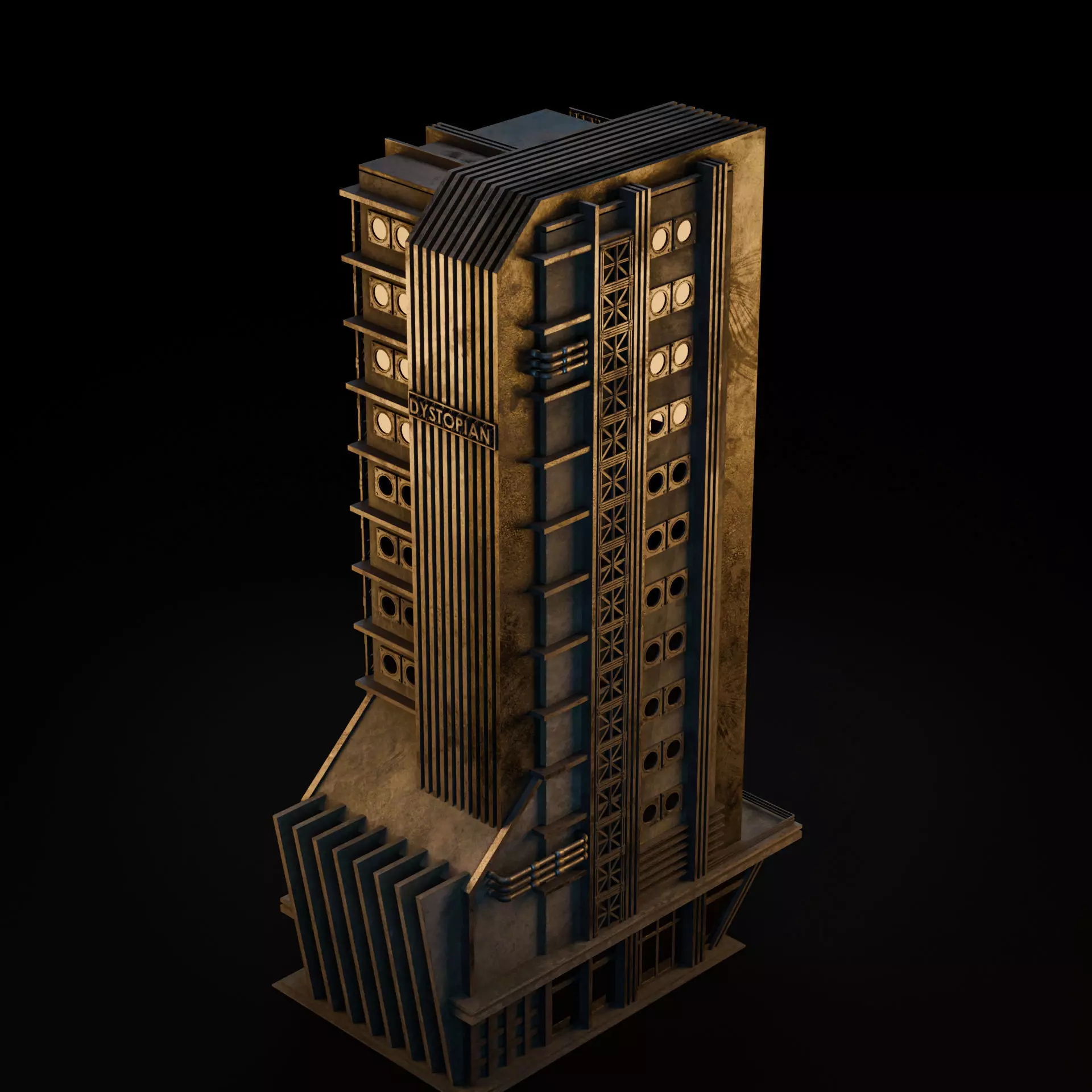 DYSTOPIAN BRUTALIST CITY SCENE Low-poly 3D model_26