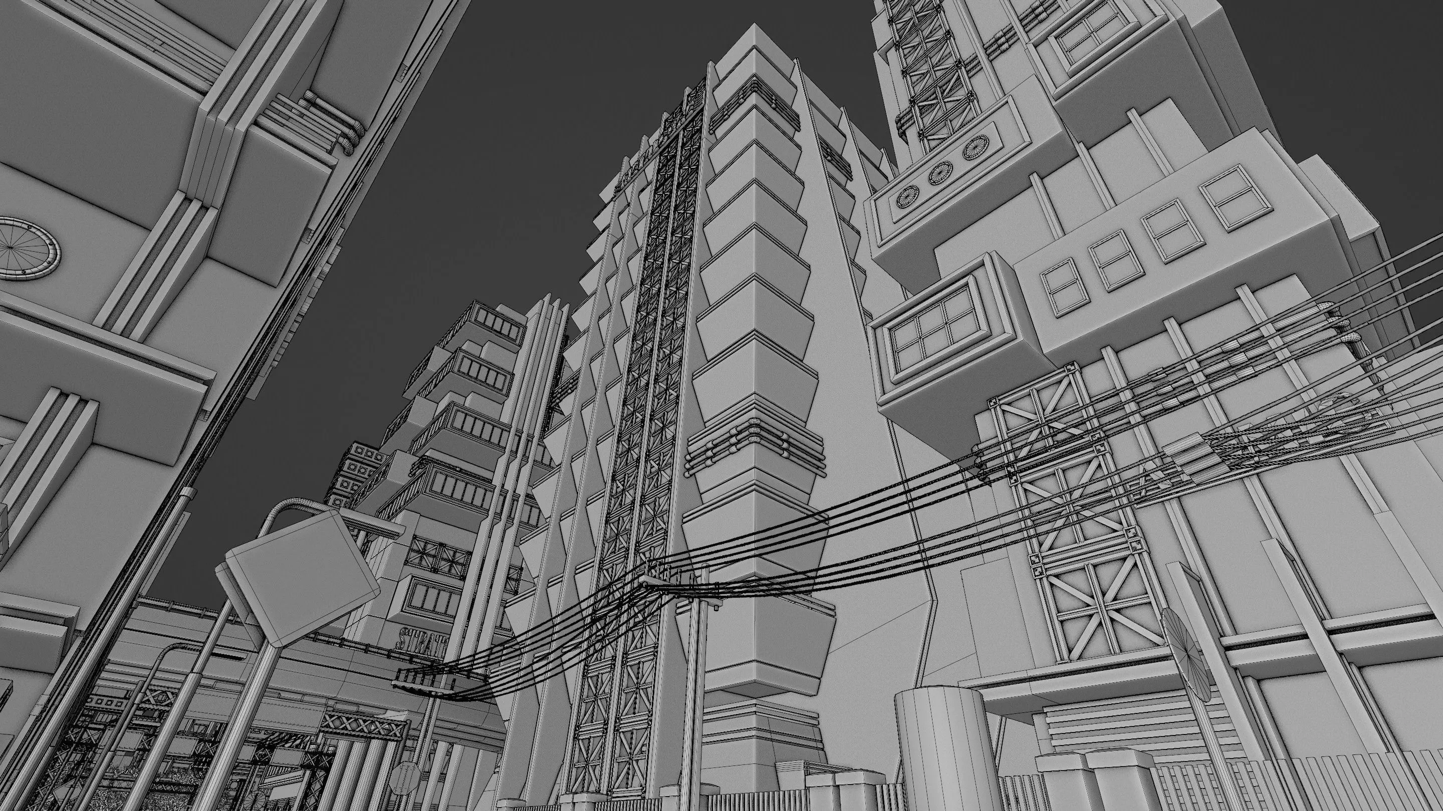 DYSTOPIAN BRUTALIST CITY SCENE Low-poly 3D model_50