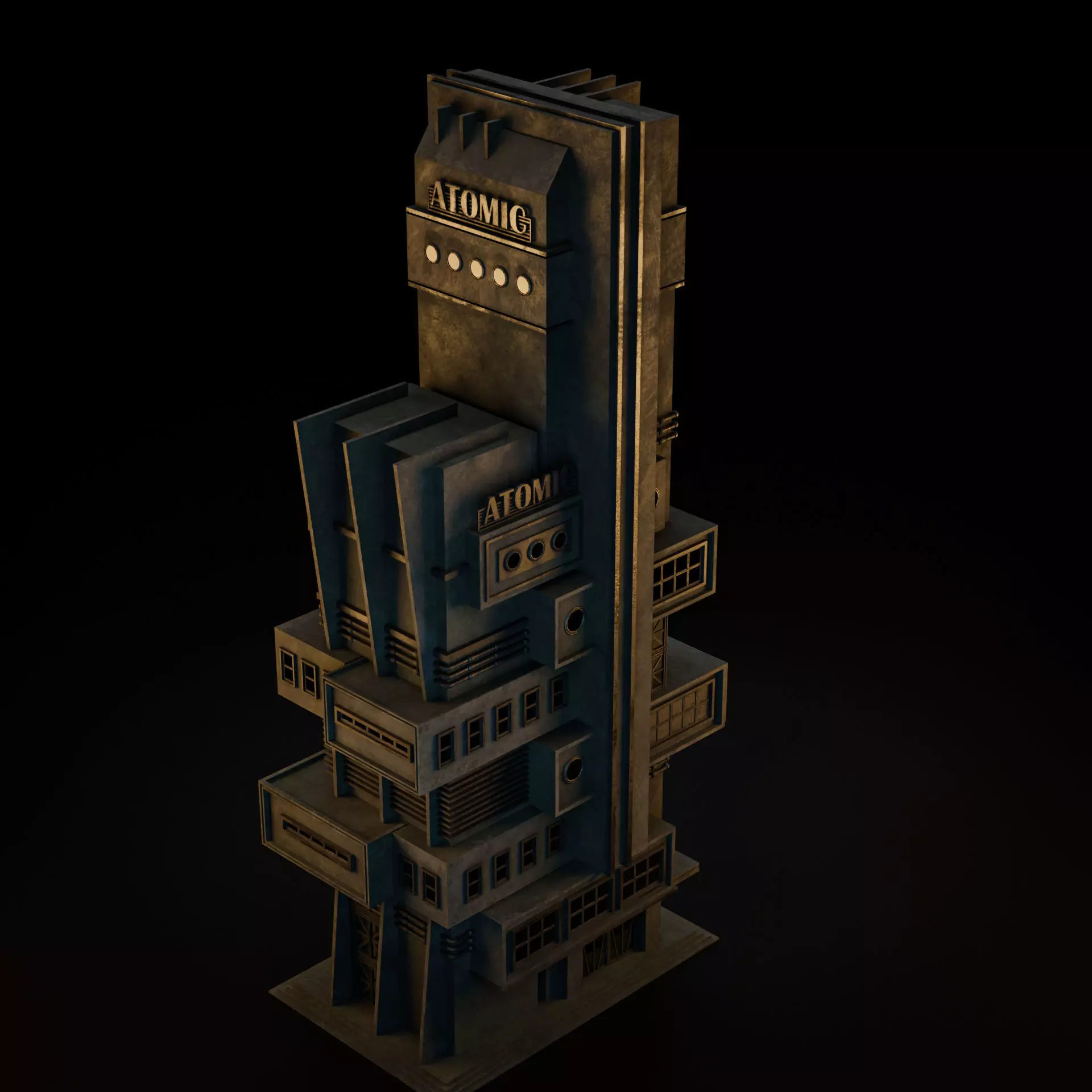 DYSTOPIAN BRUTALIST CITY SCENE Low-poly 3D model_38