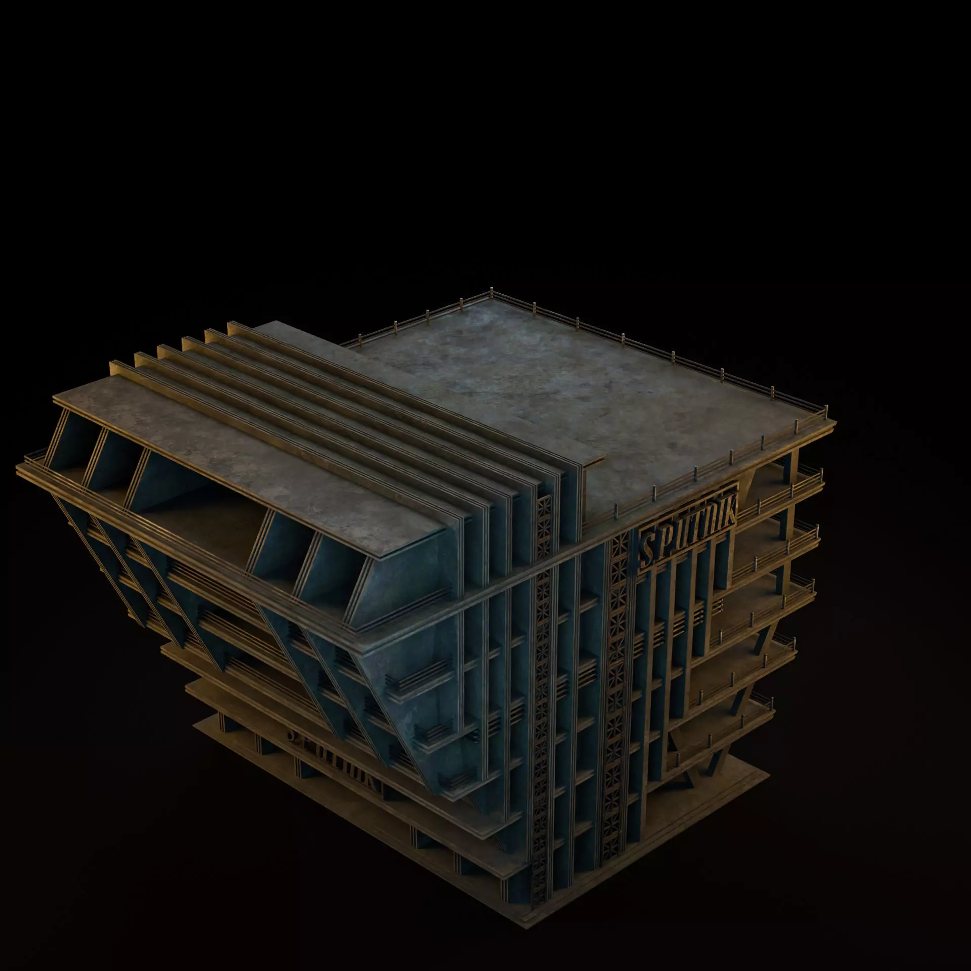 DYSTOPIAN BRUTALIST CITY SCENE Low-poly 3D model_28