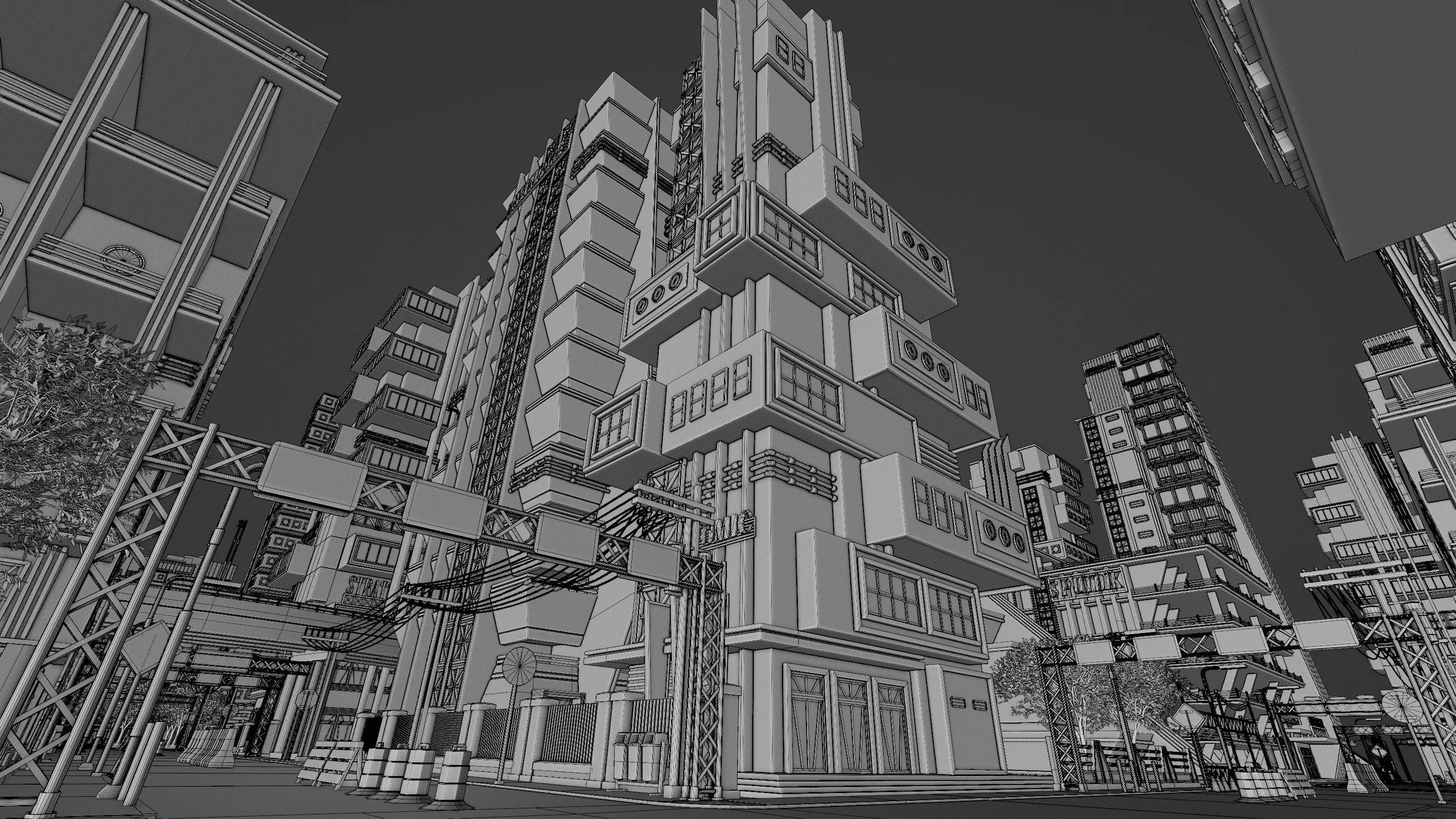 DYSTOPIAN BRUTALIST CITY SCENE Low-poly 3D model_51