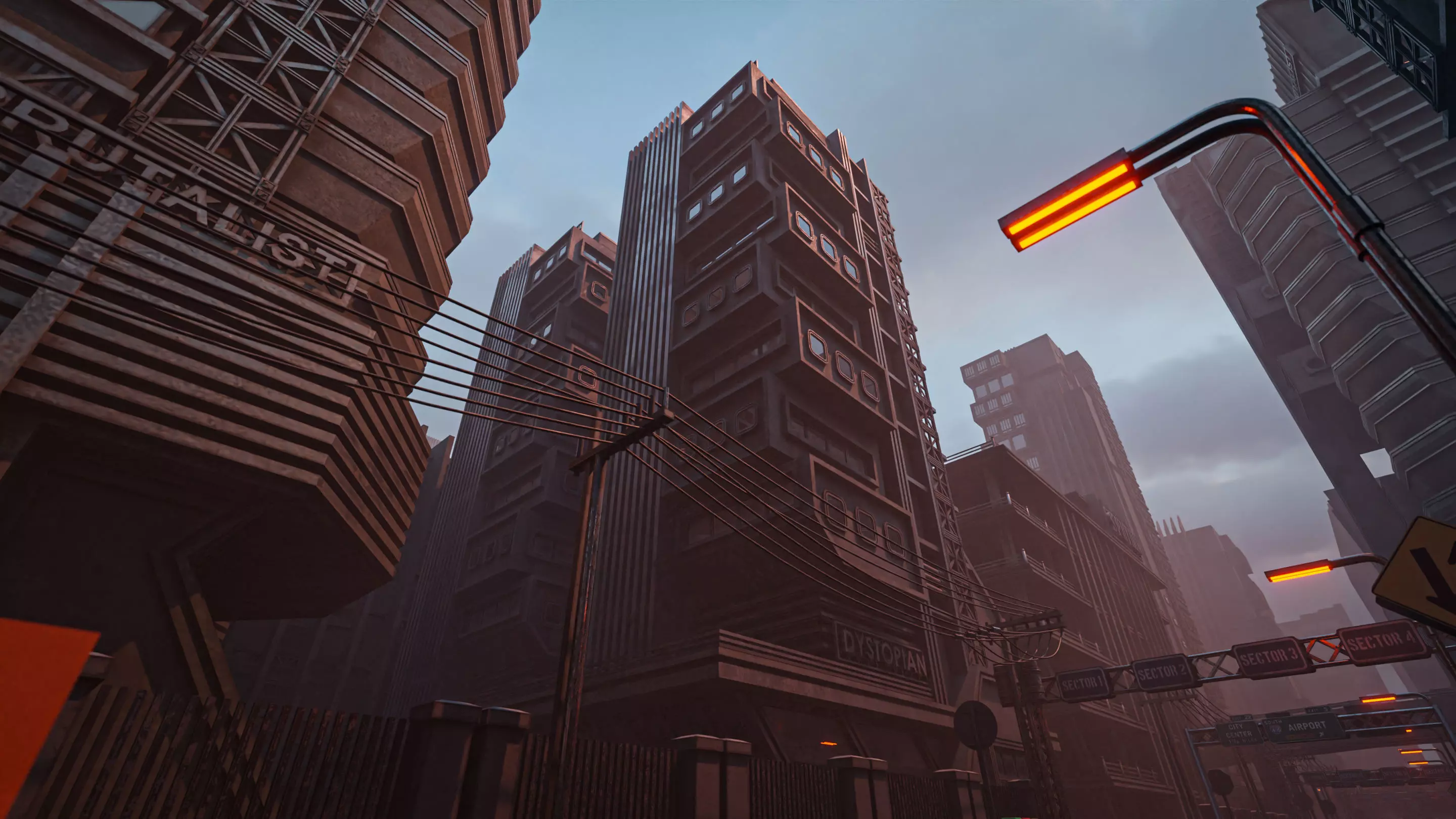 DYSTOPIAN BRUTALIST CITY SCENE Low-poly 3D model_9