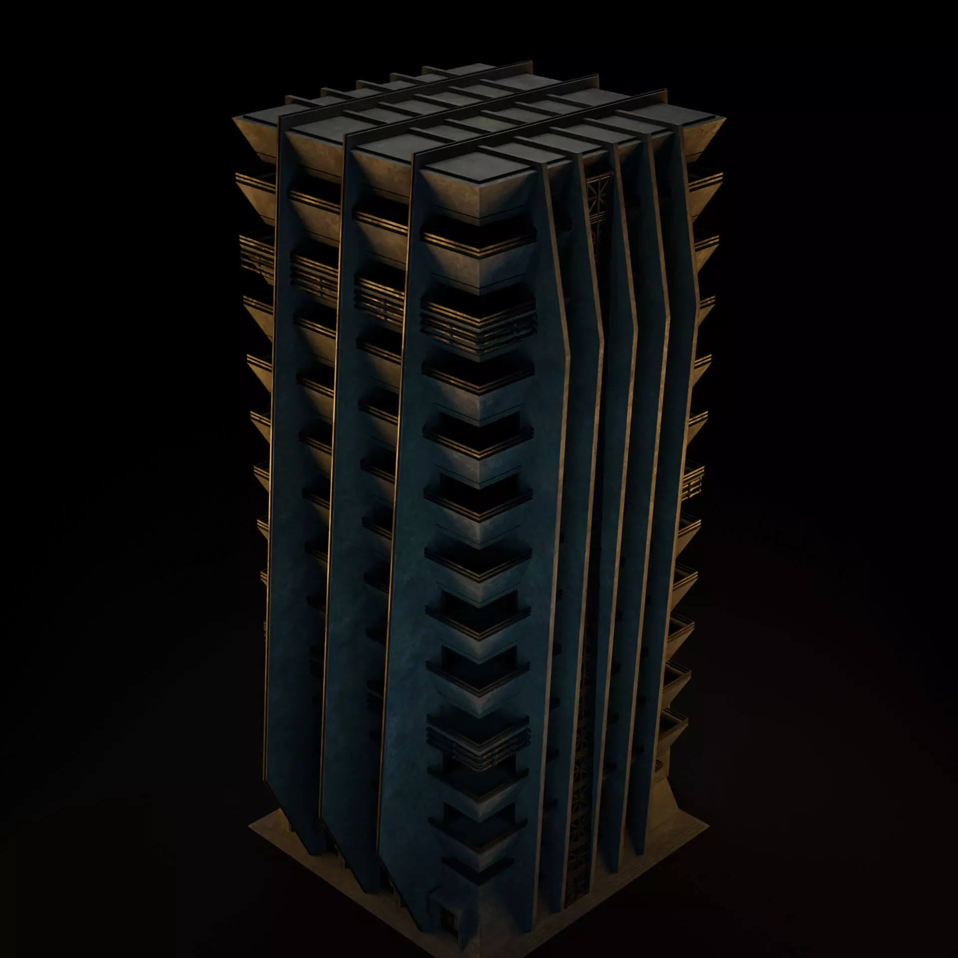 DYSTOPIAN BRUTALIST CITY SCENE Low-poly 3D model_34