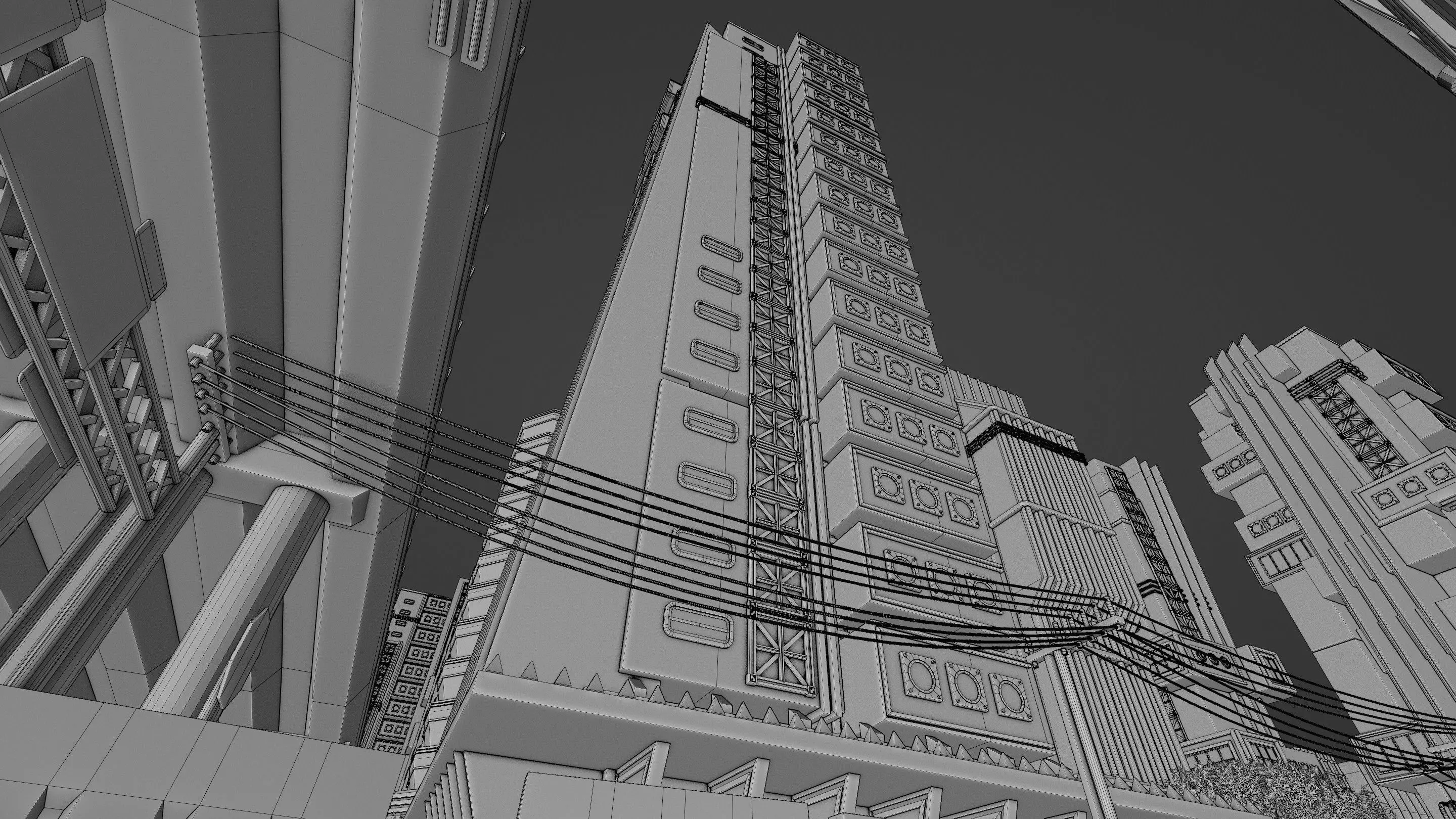 DYSTOPIAN BRUTALIST CITY SCENE Low-poly 3D model_54