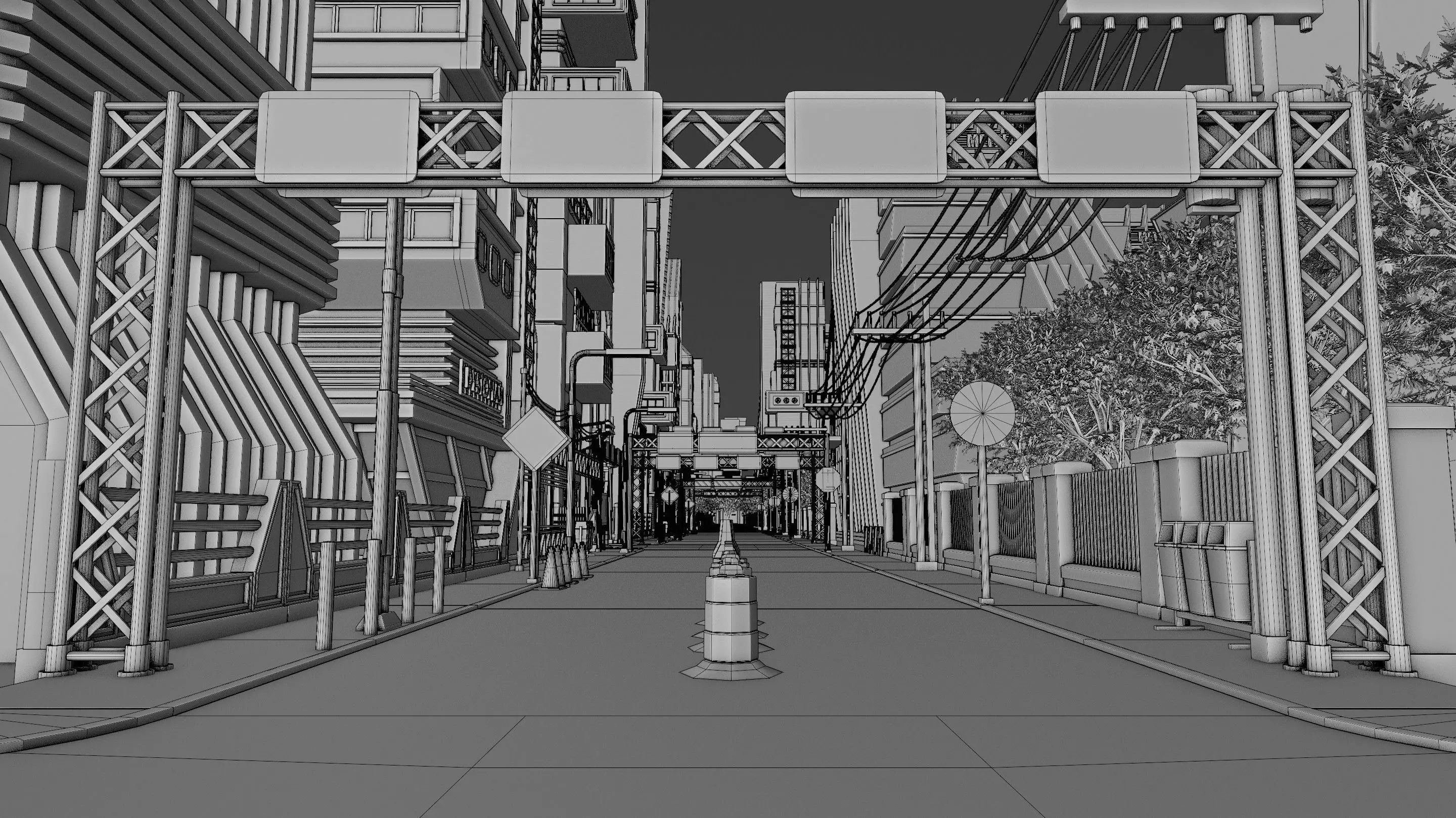 DYSTOPIAN BRUTALIST CITY SCENE Low-poly 3D model_44