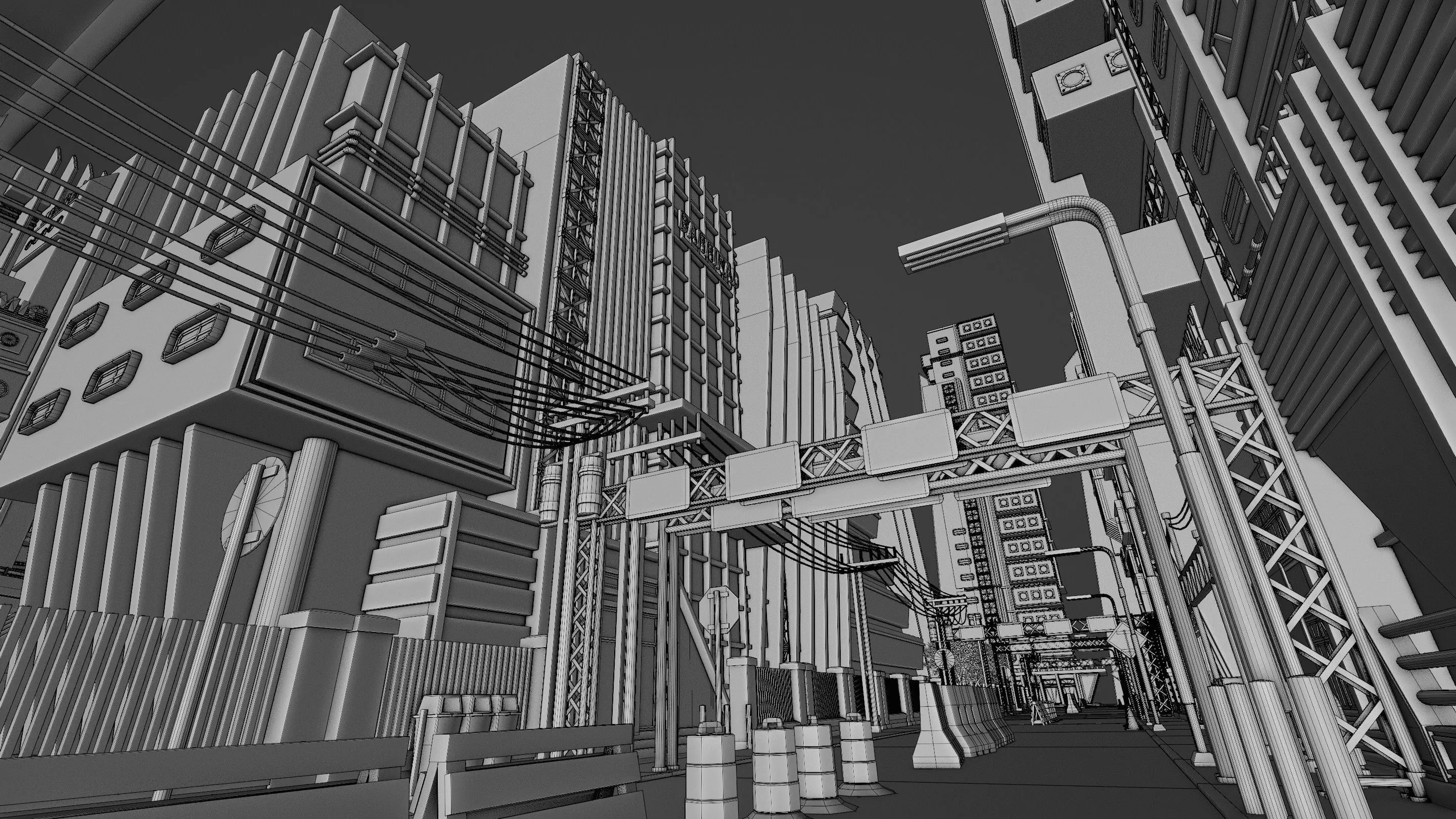 DYSTOPIAN BRUTALIST CITY SCENE Low-poly 3D model_45