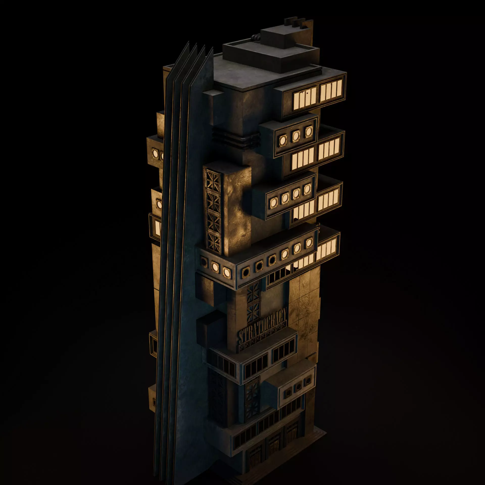 DYSTOPIAN BRUTALIST CITY SCENE Low-poly 3D model_31