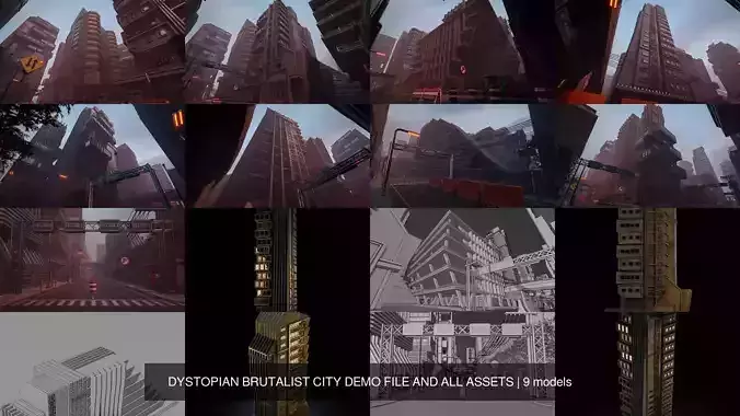 DYSTOPIAN BRUTALIST CITY DEMO FILE AND ALL ASSETS 3D Model Collection