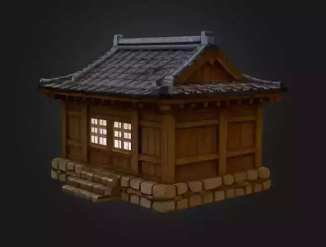 Traditional Wooden Hanok House Low-poly 3D model 2