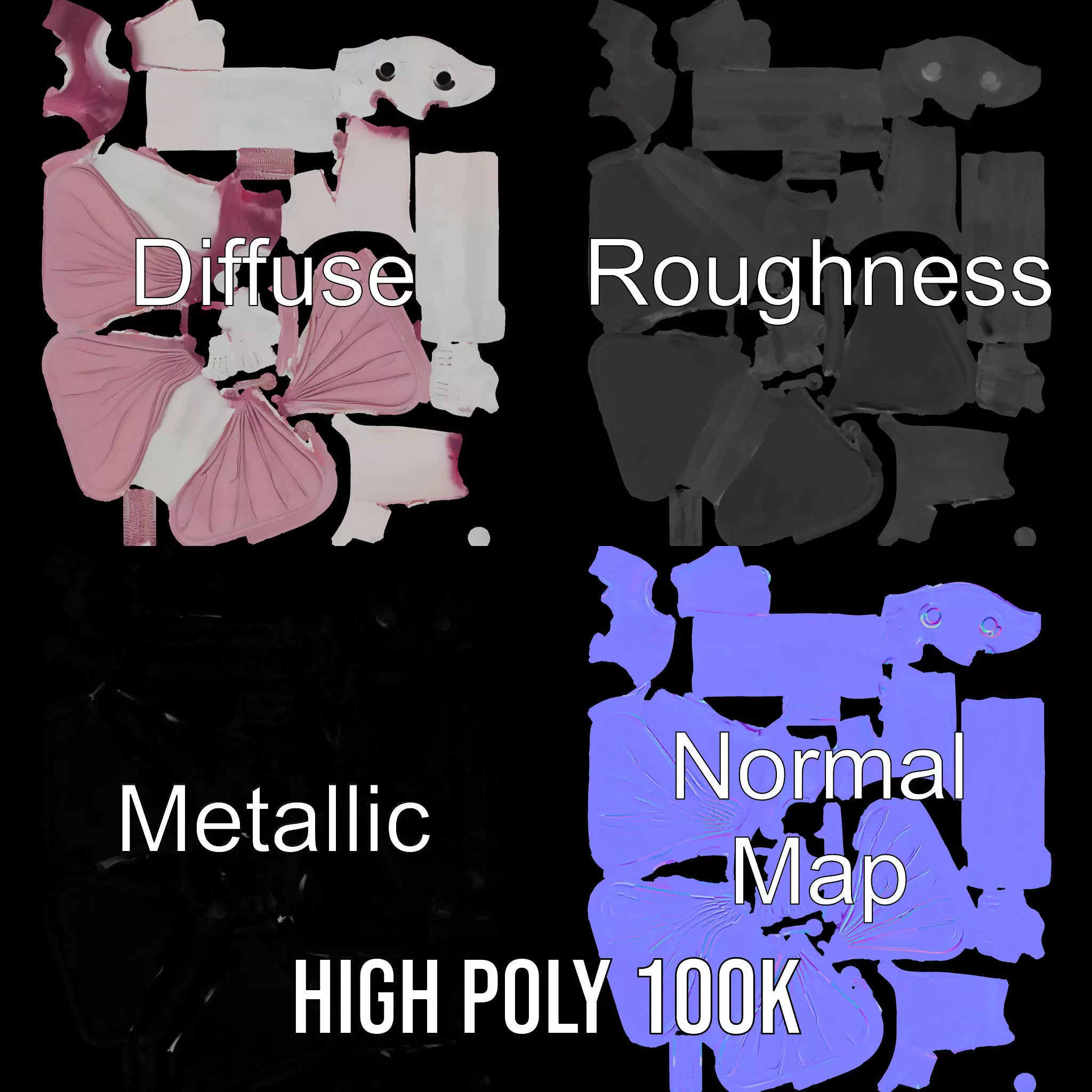 Pink Moth Creature model pack Low-poly 3D model_3