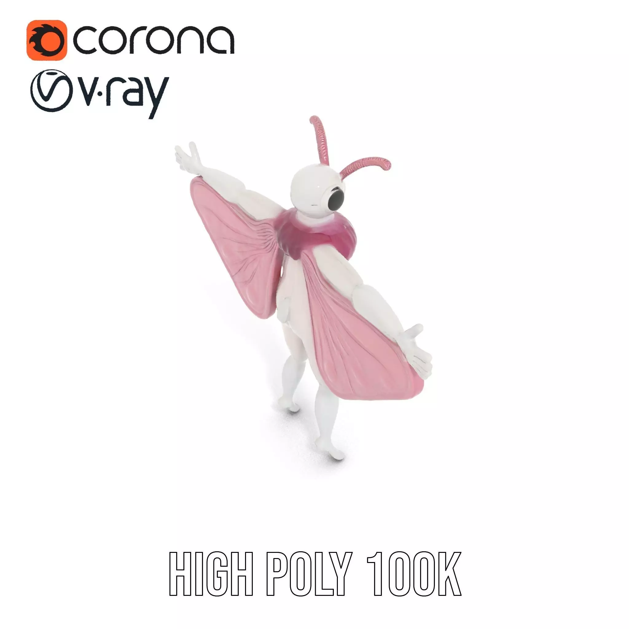 Pink Moth Creature model pack Low-poly 3D model_15