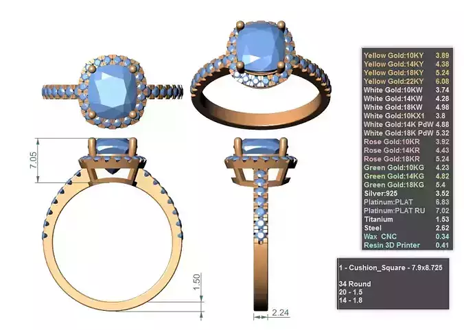 3DM Format Custom Danity Halo Diamond Ring for Women