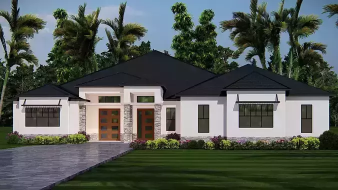 Ranch Farmhouse 3D Model  Classic American Country Home Exterior