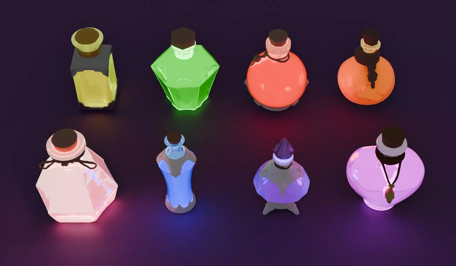 Magic potion collection Low-poly 3D model_2