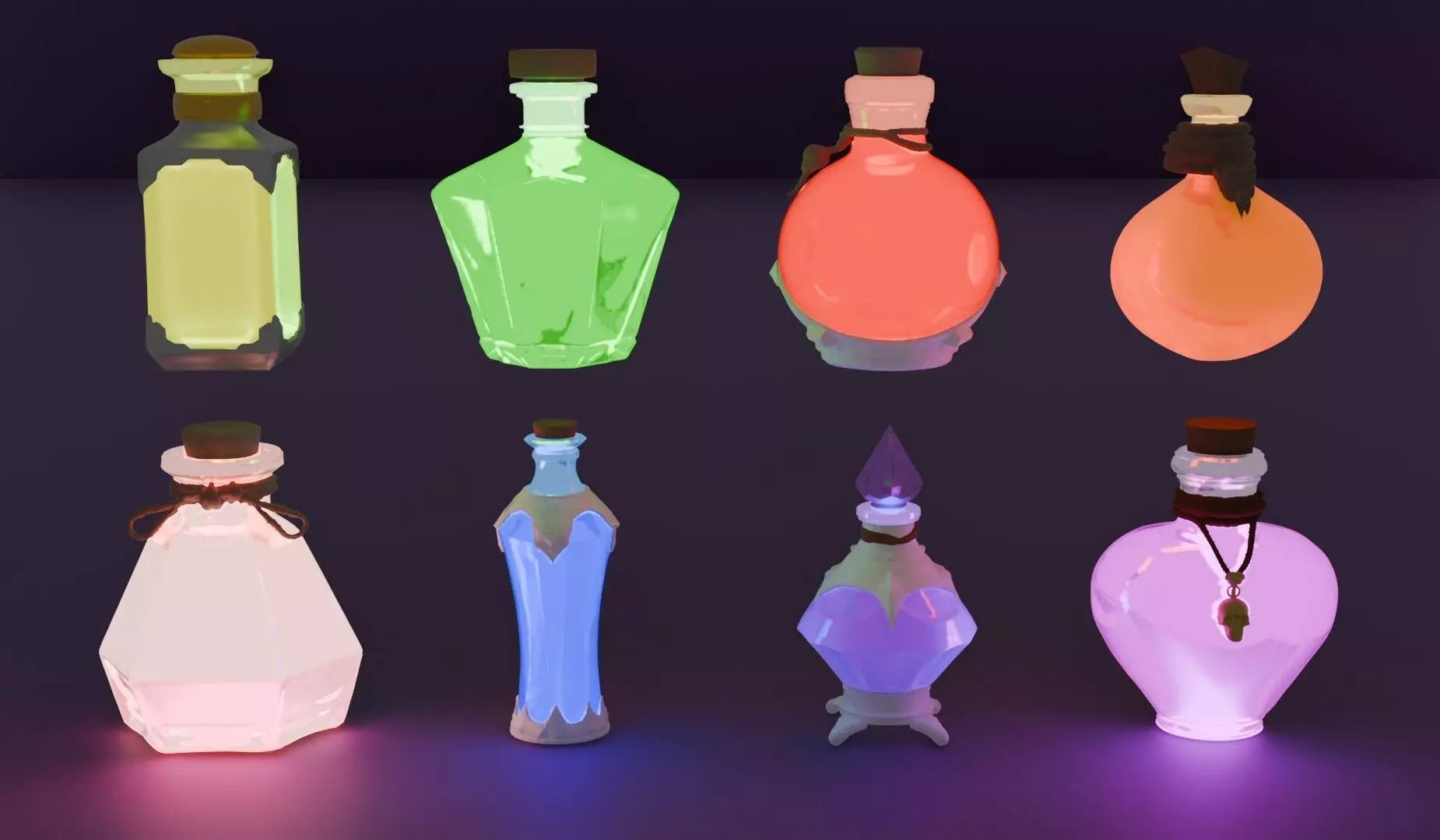 Magic potion collection Low-poly 3D model_0