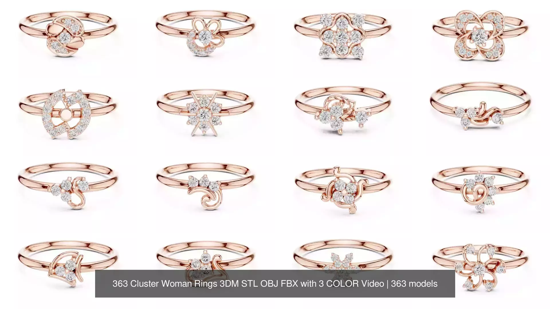 363 Cluster Woman Rings 3DM STL OBJ FBX with 3 COLOR Video 3D Model Collection_22
