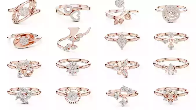 363 Cluster Woman Rings 3DM STL OBJ FBX with 3 COLOR Video 3D Model Collection