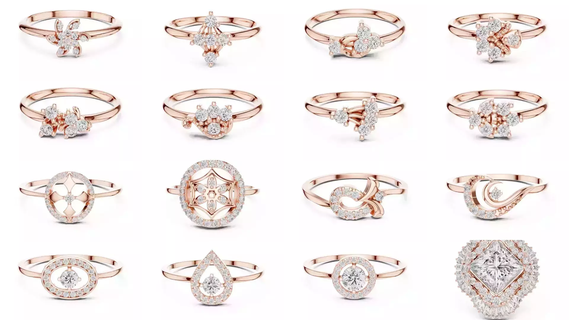 363 Cluster Woman Rings 3DM STL OBJ FBX with 3 COLOR Video 3D Model Collection_38