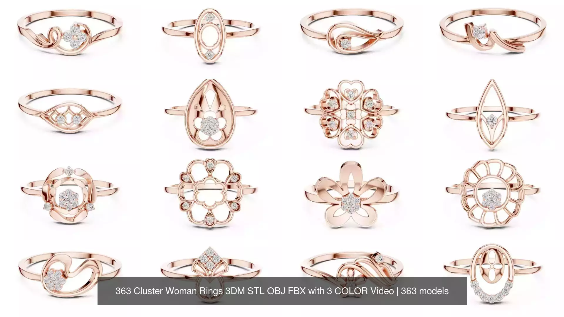 363 Cluster Woman Rings 3DM STL OBJ FBX with 3 COLOR Video 3D Model Collection_42