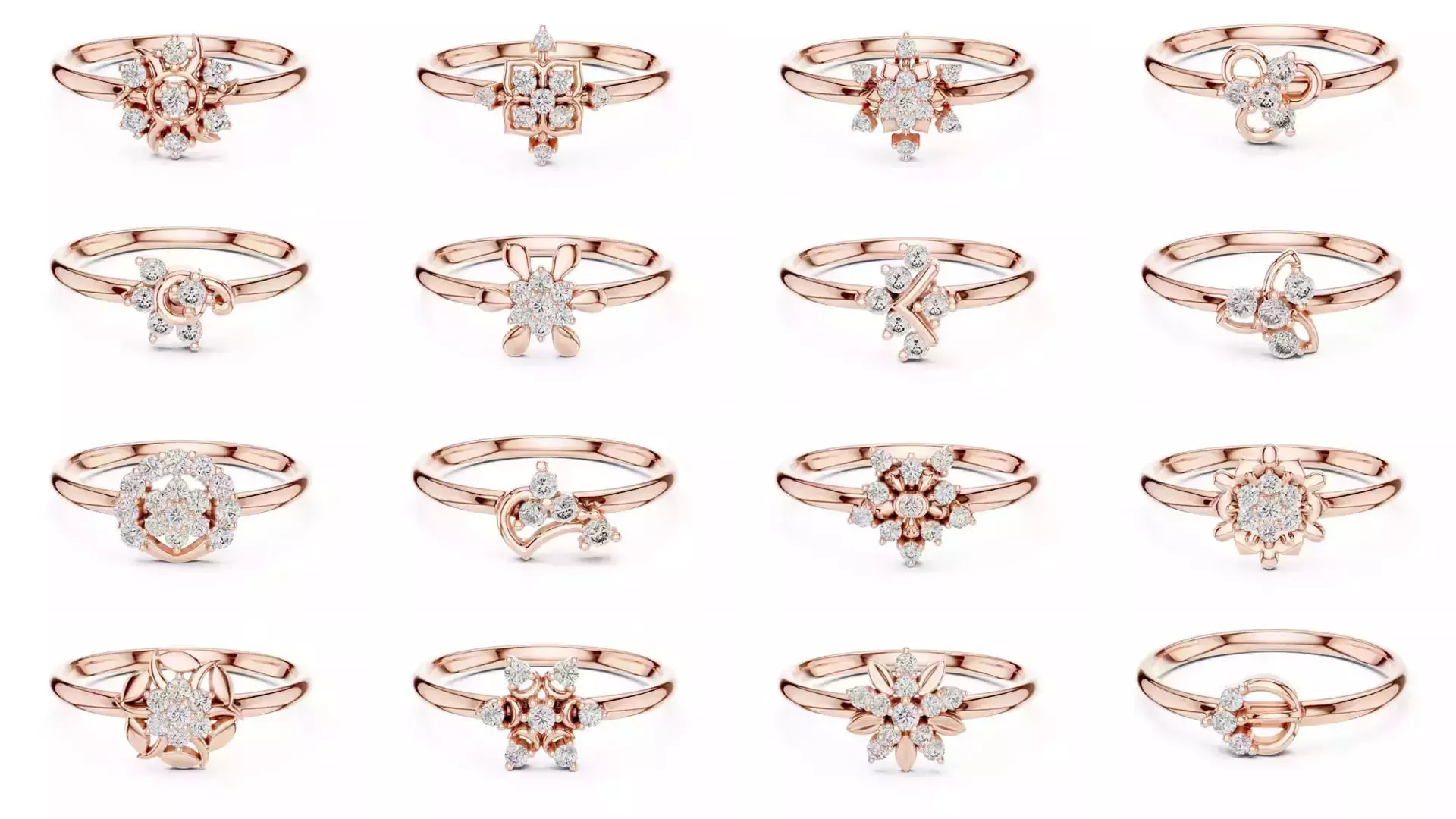 363 Cluster Woman Rings 3DM STL OBJ FBX with 3 COLOR Video 3D Model Collection_8