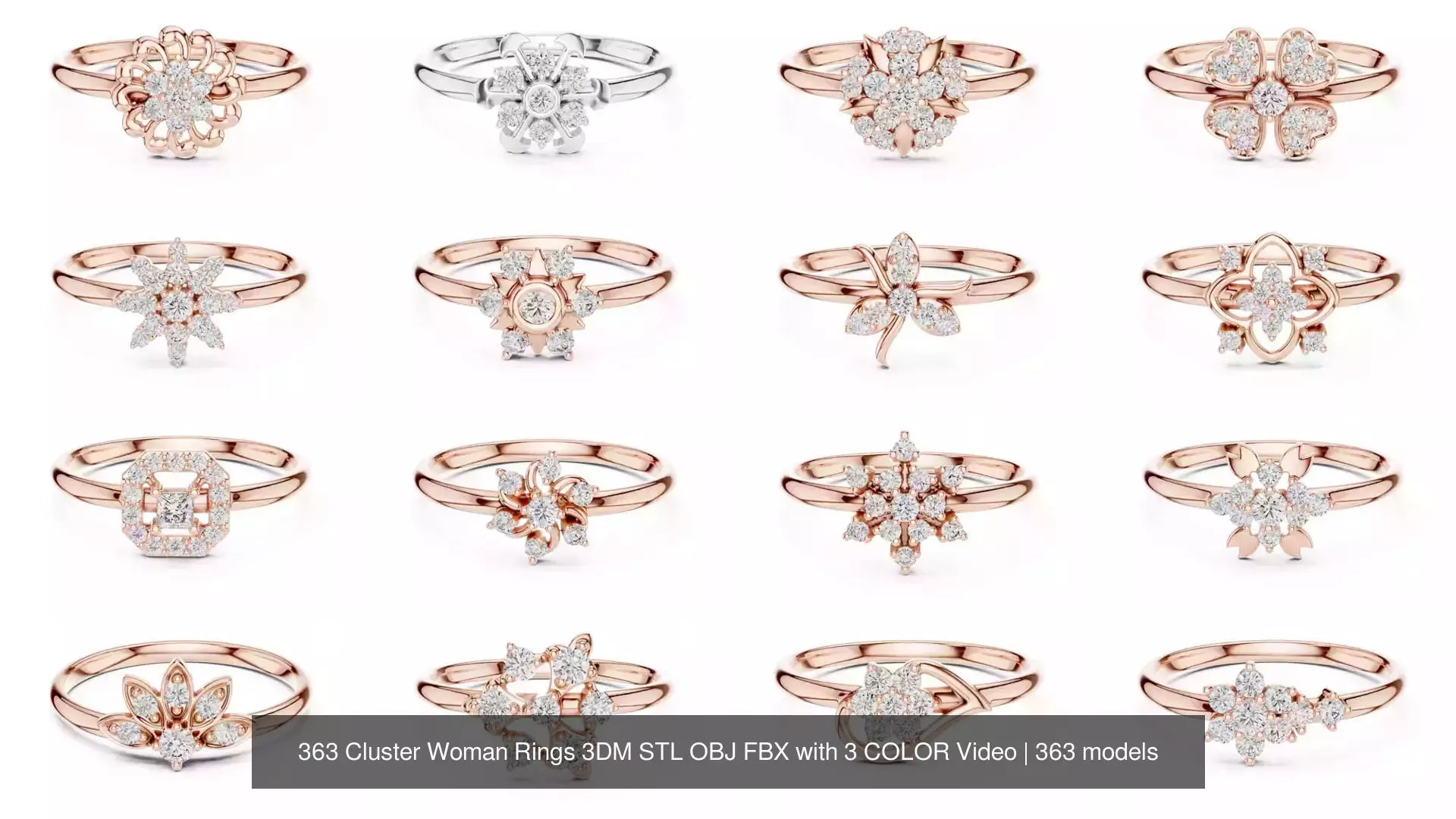363 Cluster Woman Rings 3DM STL OBJ FBX with 3 COLOR Video 3D Model Collection_20