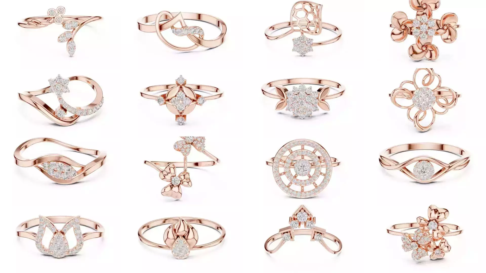 363 Cluster Woman Rings 3DM STL OBJ FBX with 3 COLOR Video 3D Model Collection_15