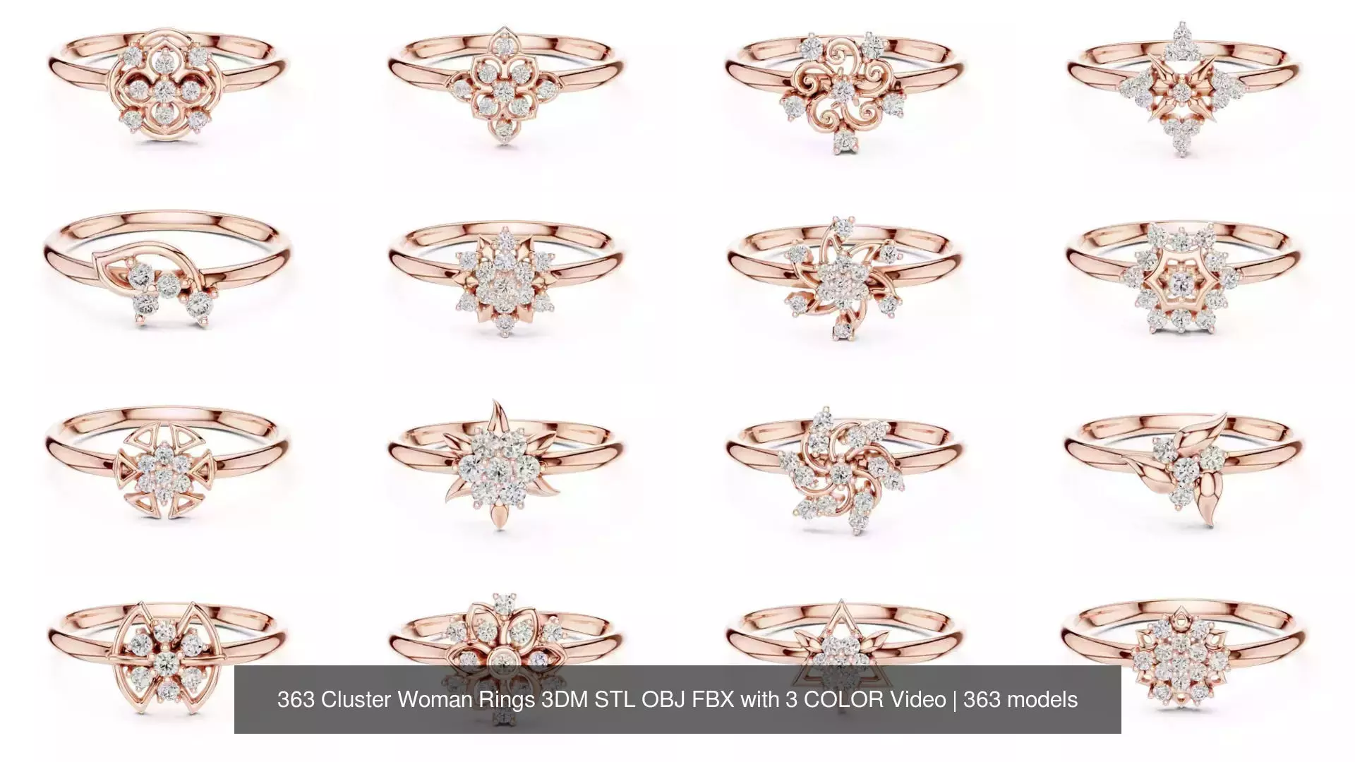 363 Cluster Woman Rings 3DM STL OBJ FBX with 3 COLOR Video 3D Model Collection_36