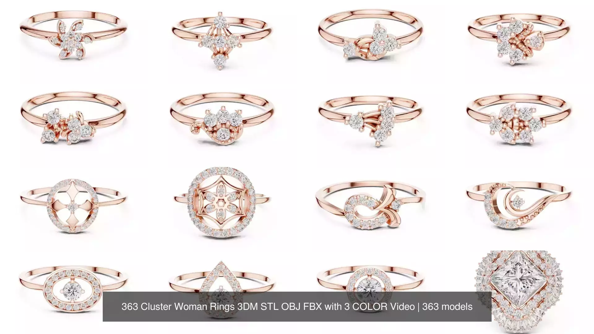 363 Cluster Woman Rings 3DM STL OBJ FBX with 3 COLOR Video 3D Model Collection_39