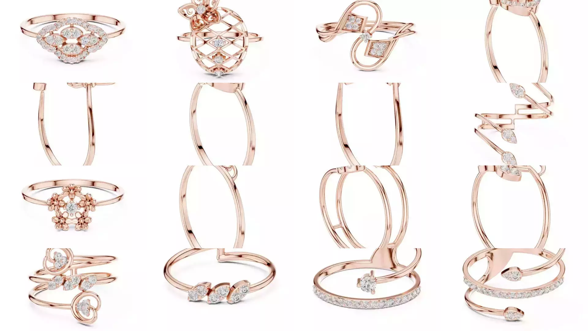 363 Cluster Woman Rings 3DM STL OBJ FBX with 3 COLOR Video 3D Model Collection_23