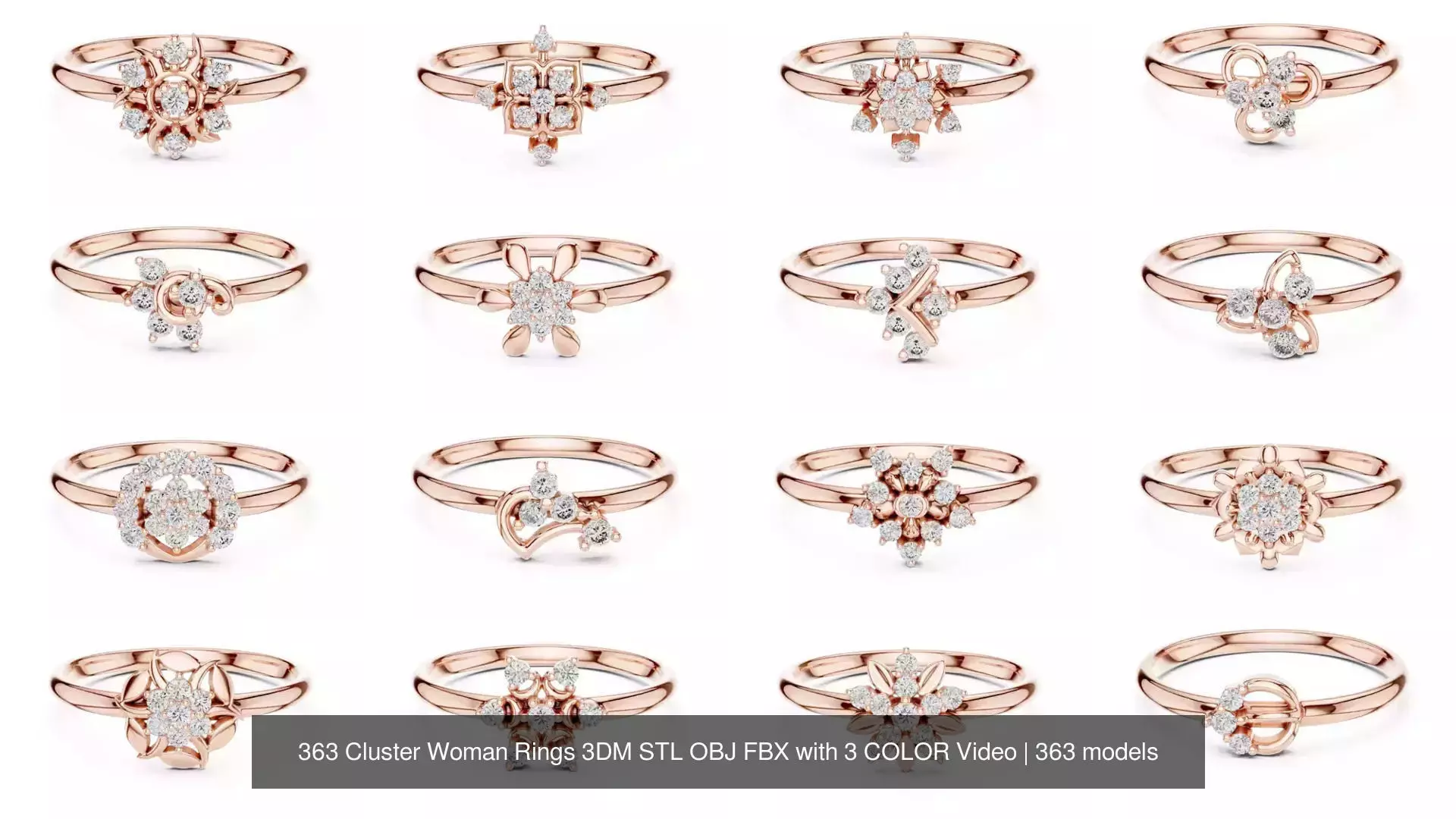 363 Cluster Woman Rings 3DM STL OBJ FBX with 3 COLOR Video 3D Model Collection_24