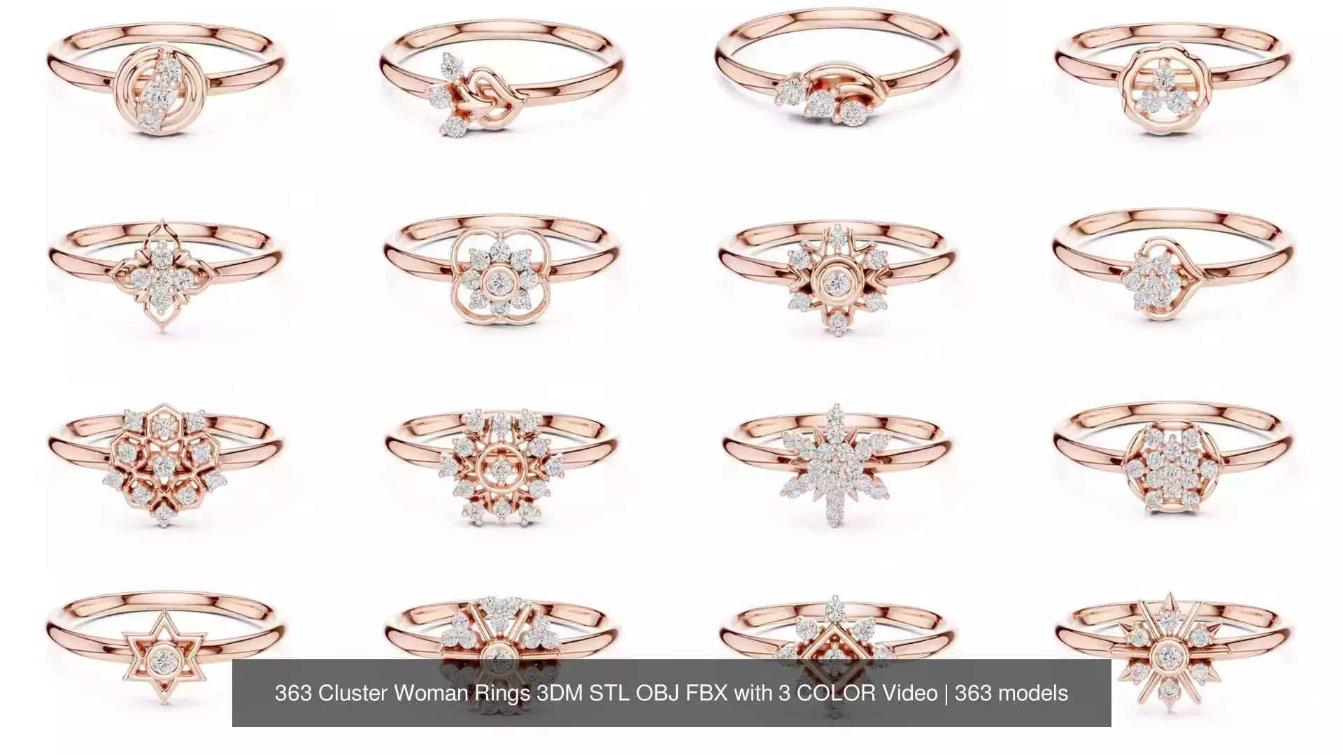 363 Cluster Woman Rings 3DM STL OBJ FBX with 3 COLOR Video 3D Model Collection_30