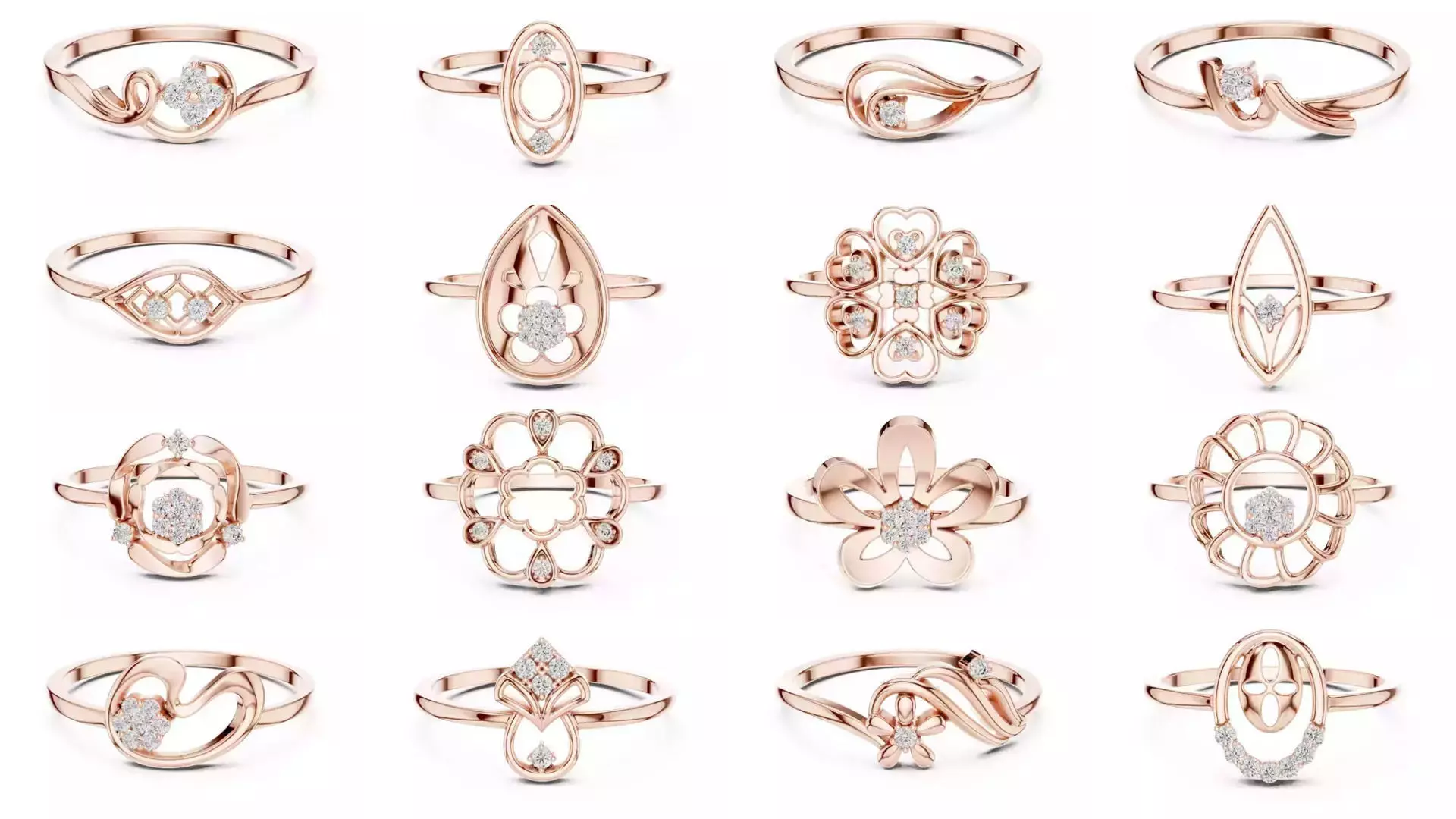 363 Cluster Woman Rings 3DM STL OBJ FBX with 3 COLOR Video 3D Model Collection_41