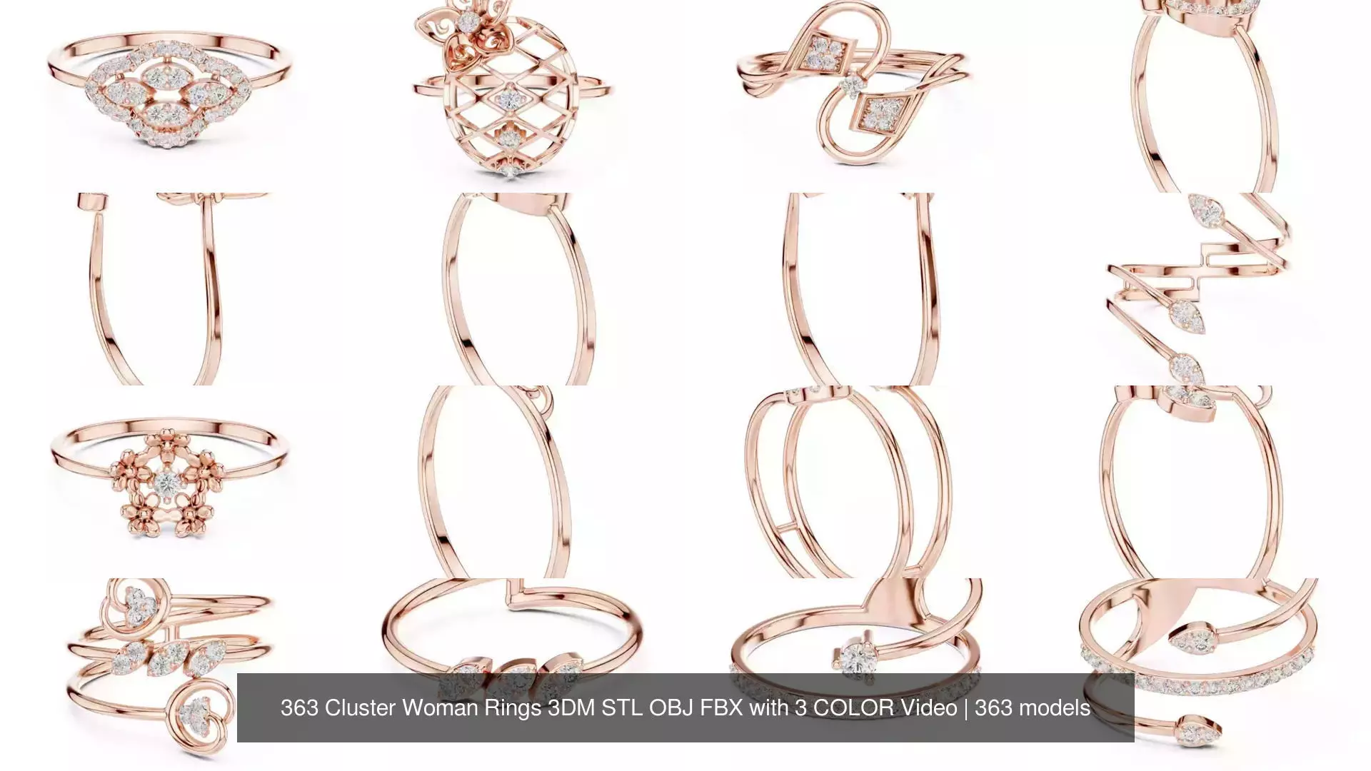 363 Cluster Woman Rings 3DM STL OBJ FBX with 3 COLOR Video 3D Model Collection_12