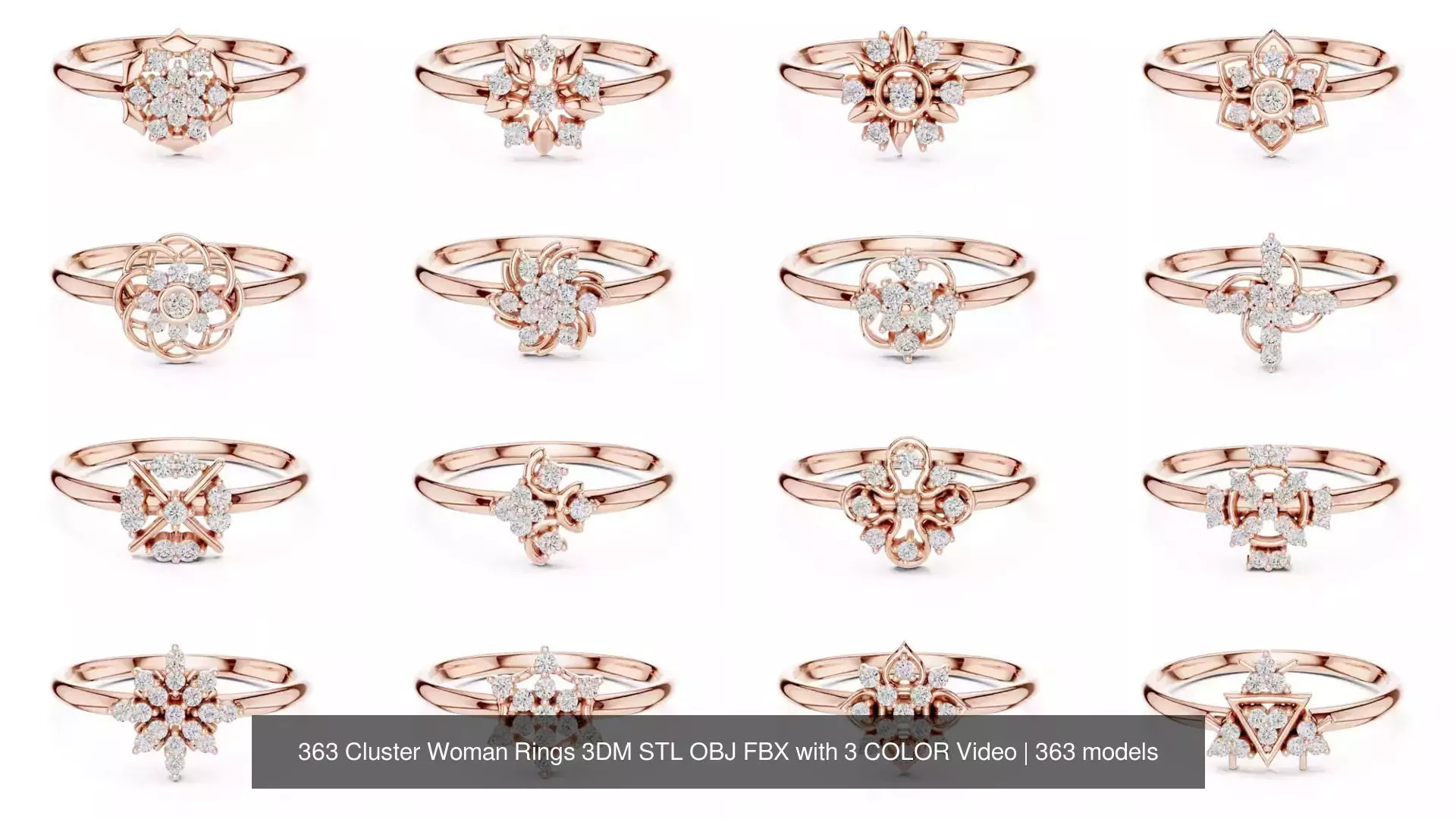 363 Cluster Woman Rings 3DM STL OBJ FBX with 3 COLOR Video 3D Model Collection_33