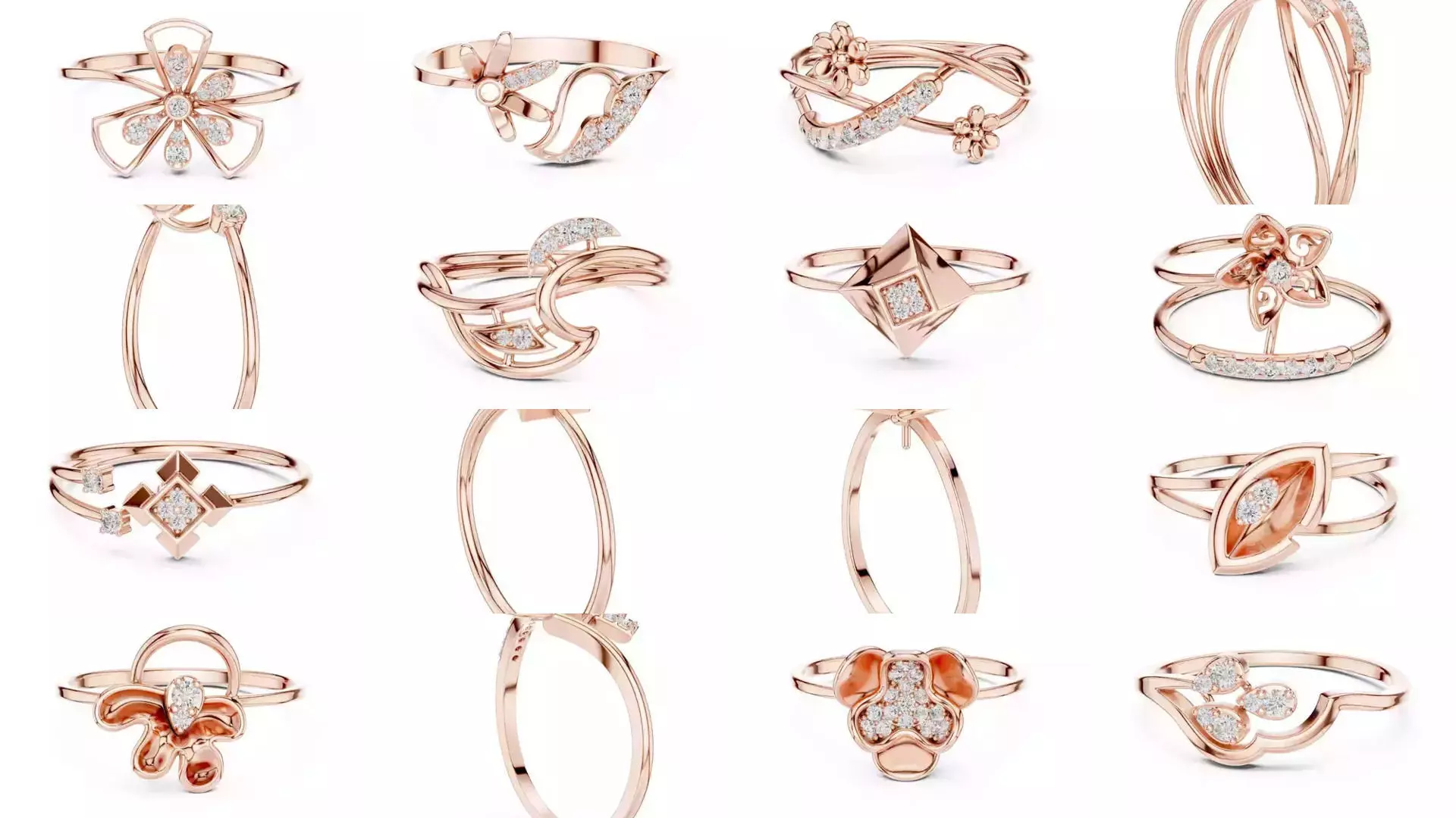 363 Cluster Woman Rings 3DM STL OBJ FBX with 3 COLOR Video 3D Model Collection_21