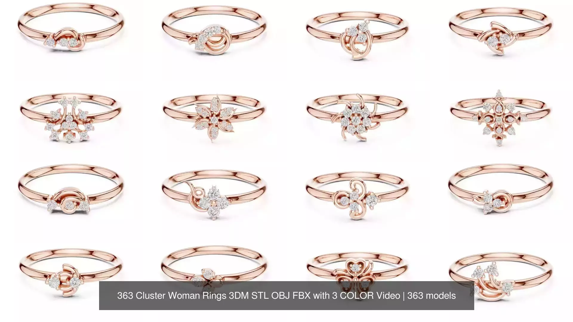 363 Cluster Woman Rings 3DM STL OBJ FBX with 3 COLOR Video 3D Model Collection_27