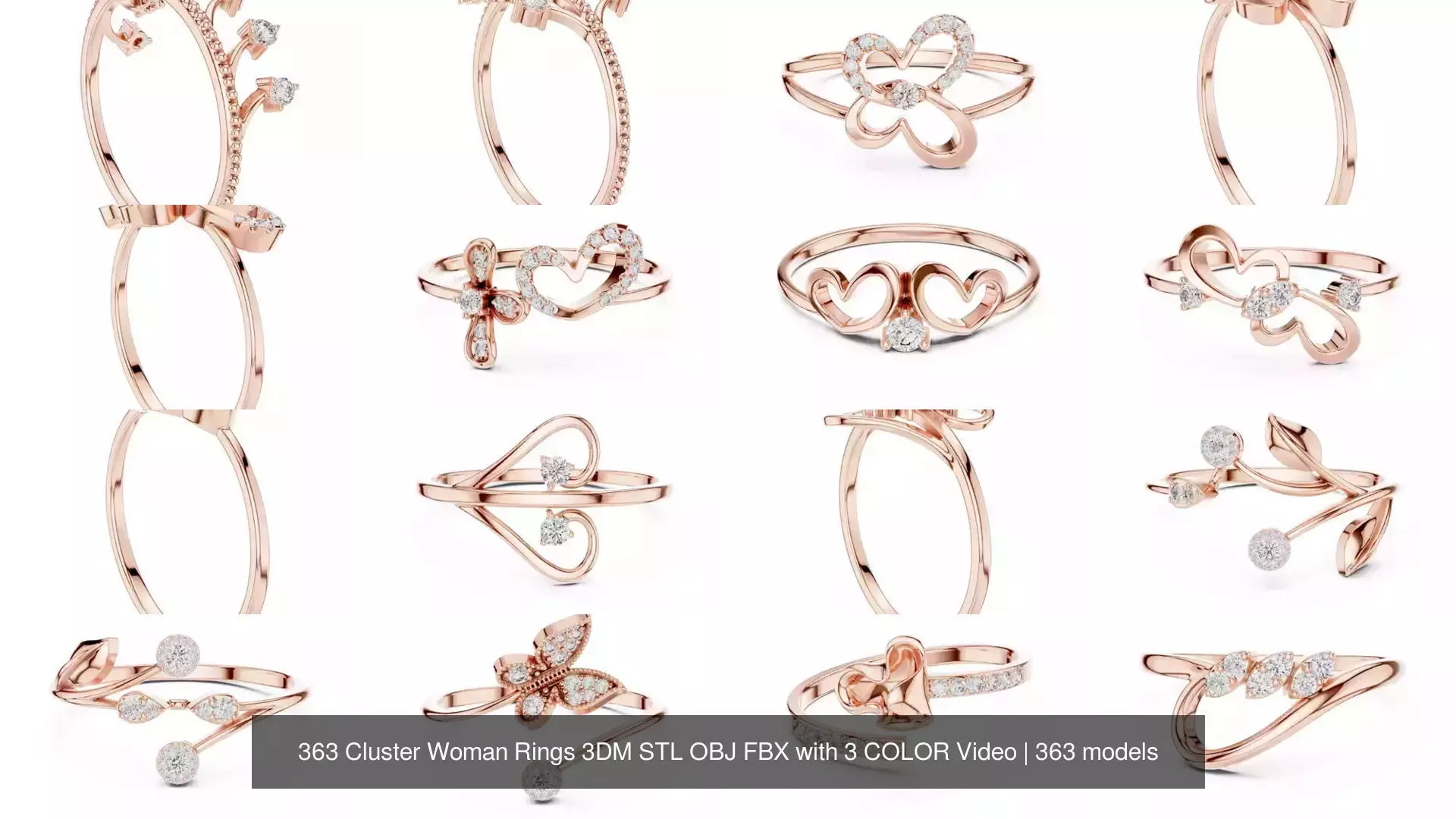 363 Cluster Woman Rings 3DM STL OBJ FBX with 3 COLOR Video 3D Model Collection_14