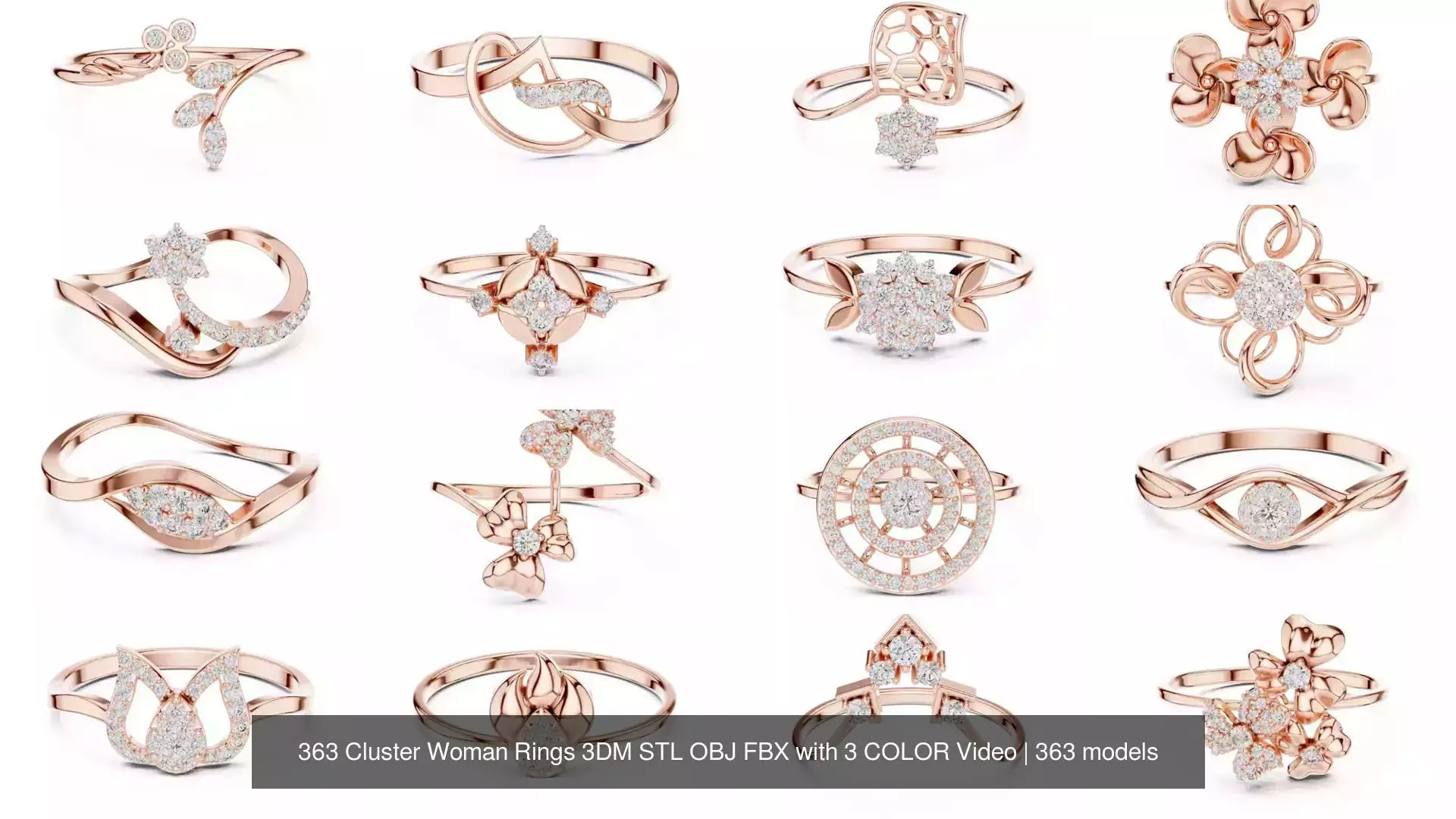 363 Cluster Woman Rings 3DM STL OBJ FBX with 3 COLOR Video 3D Model Collection_5