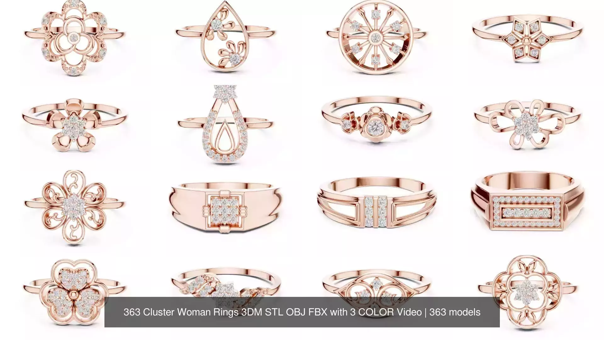363 Cluster Woman Rings 3DM STL OBJ FBX with 3 COLOR Video 3D Model Collection_47
