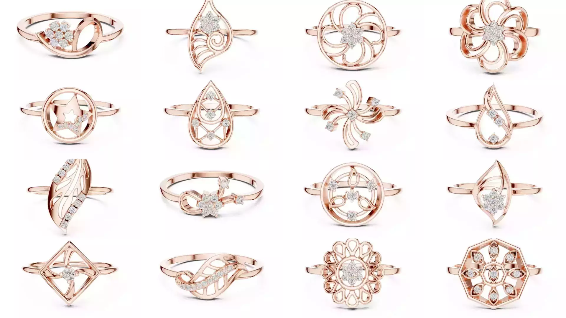 363 Cluster Woman Rings 3DM STL OBJ FBX with 3 COLOR Video 3D Model Collection_44