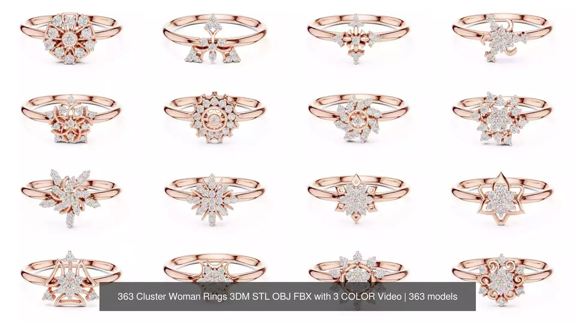 363 Cluster Woman Rings 3DM STL OBJ FBX with 3 COLOR Video 3D Model Collection_18