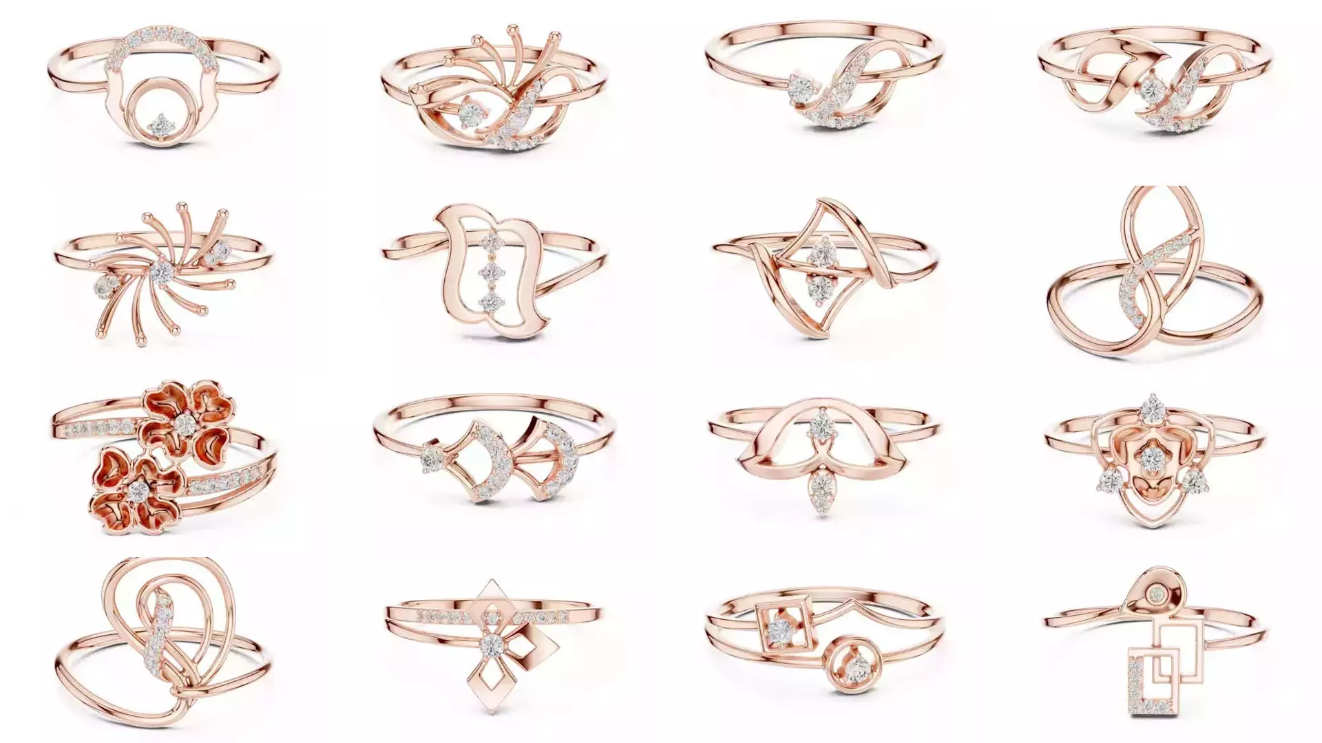 363 Cluster Woman Rings 3DM STL OBJ FBX with 3 COLOR Video 3D Model Collection_13