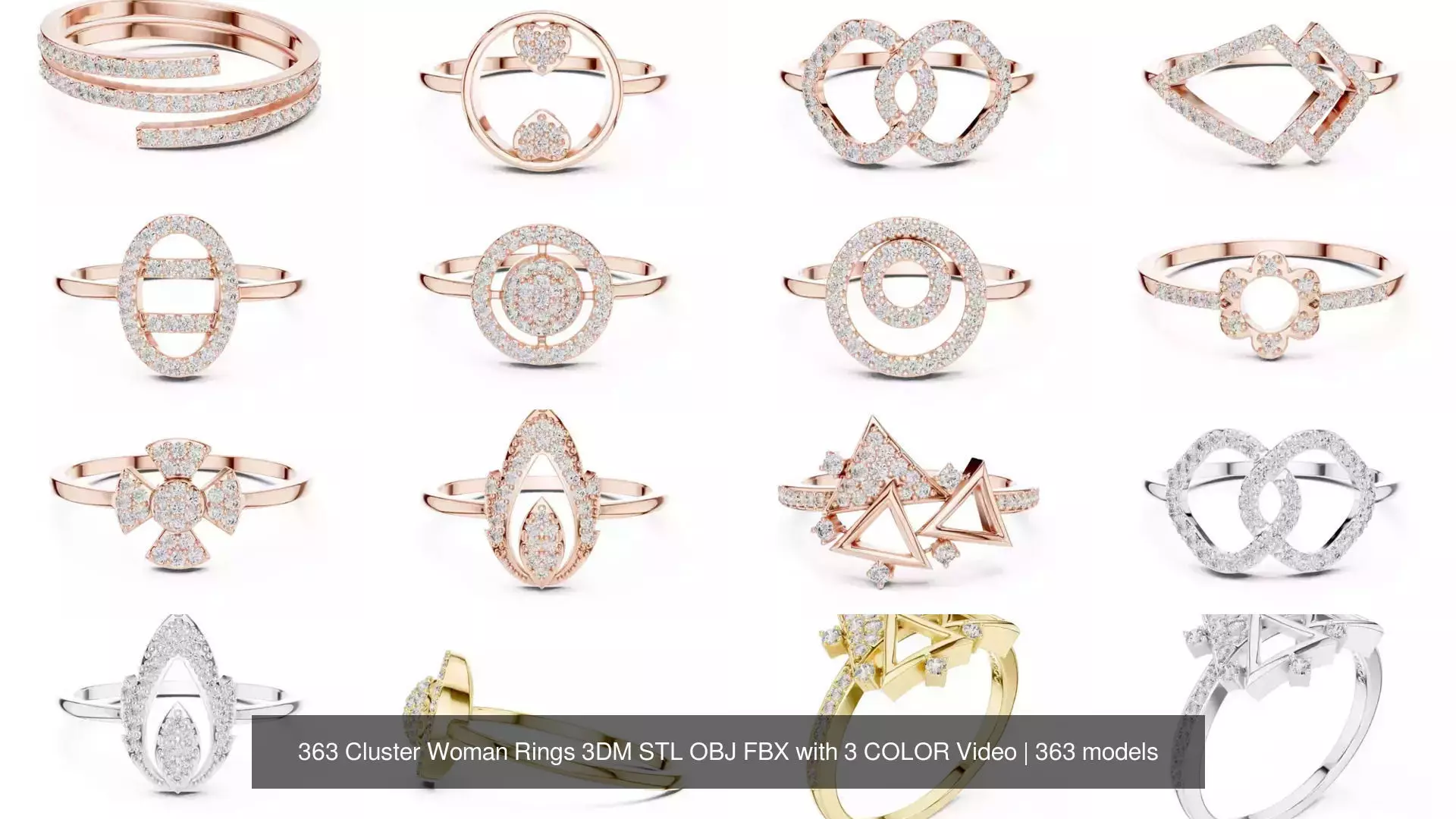 363 Cluster Woman Rings 3DM STL OBJ FBX with 3 COLOR Video 3D Model Collection_54