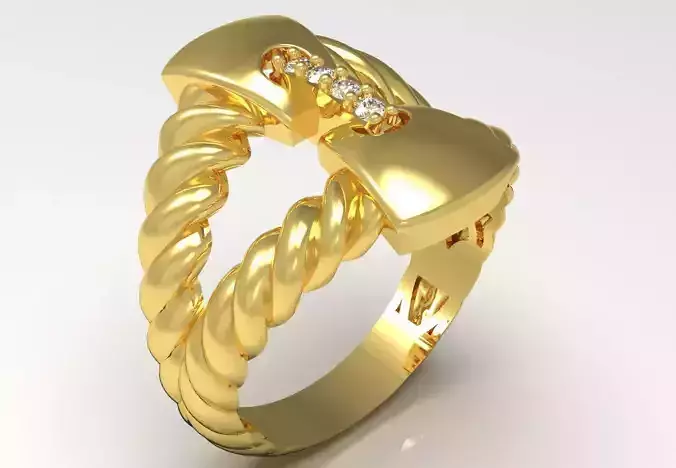 Ring a modern combination of gold and diamonds jr00231