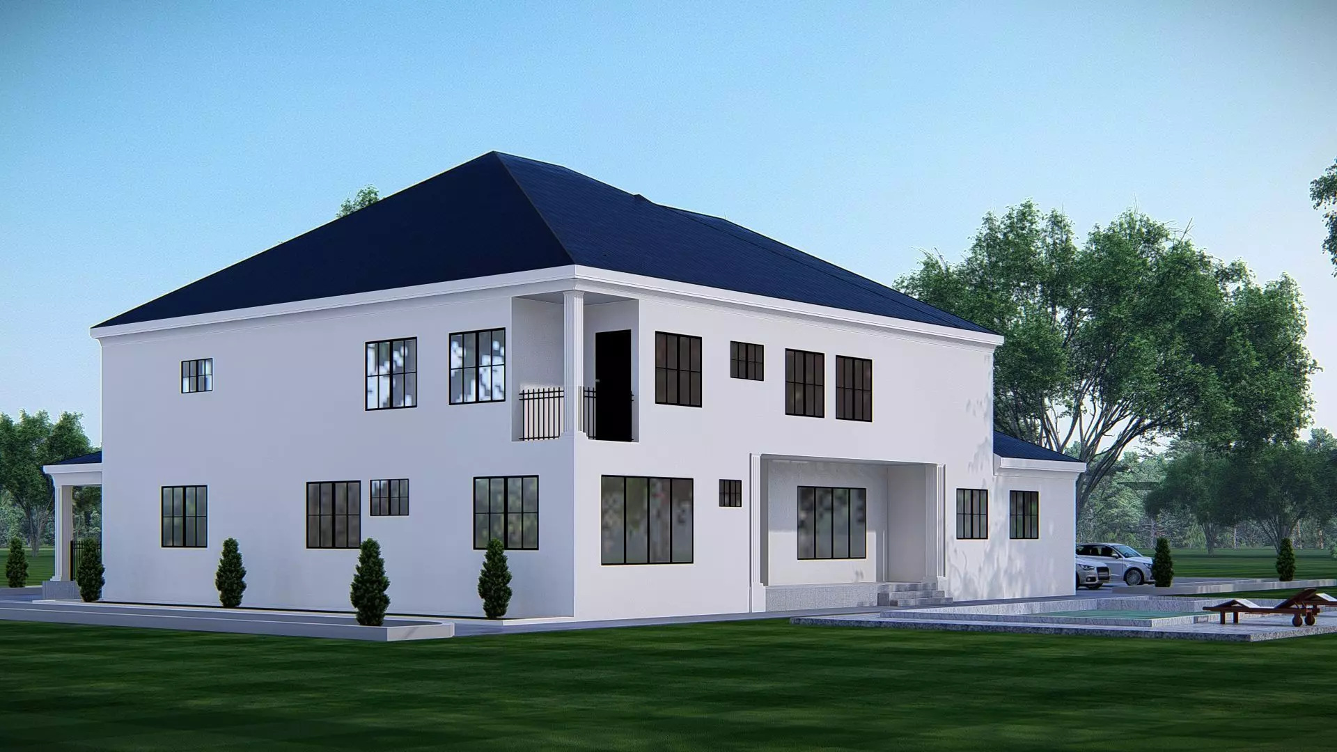 Ranch Farmhouse Exterior Classic American Country Home Design 3D model_3