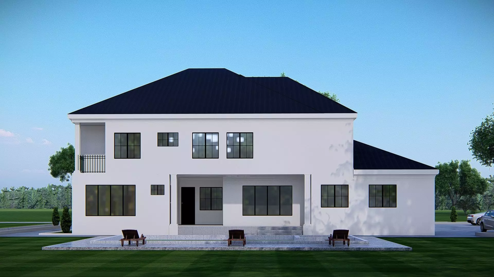 Ranch Farmhouse Exterior Classic American Country Home Design 3D model_2