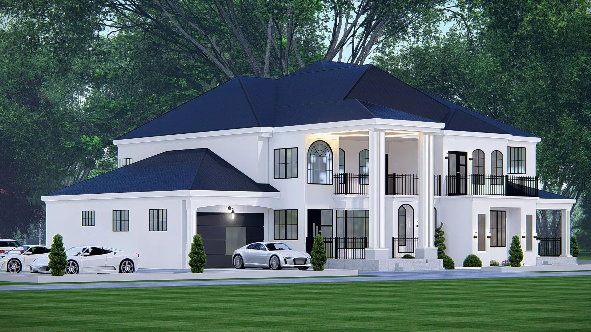 Ranch Farmhouse Exterior Classic American Country Home Design 3D model_5